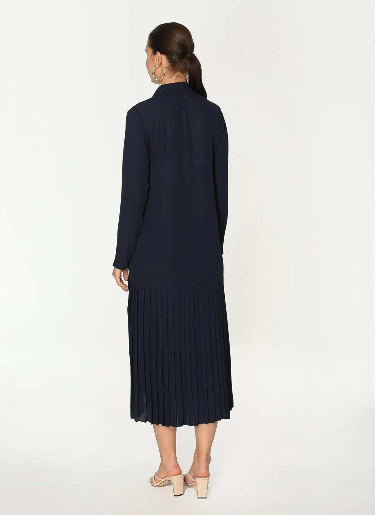 13533 Navy Blue Pleated Chiffon Dress
