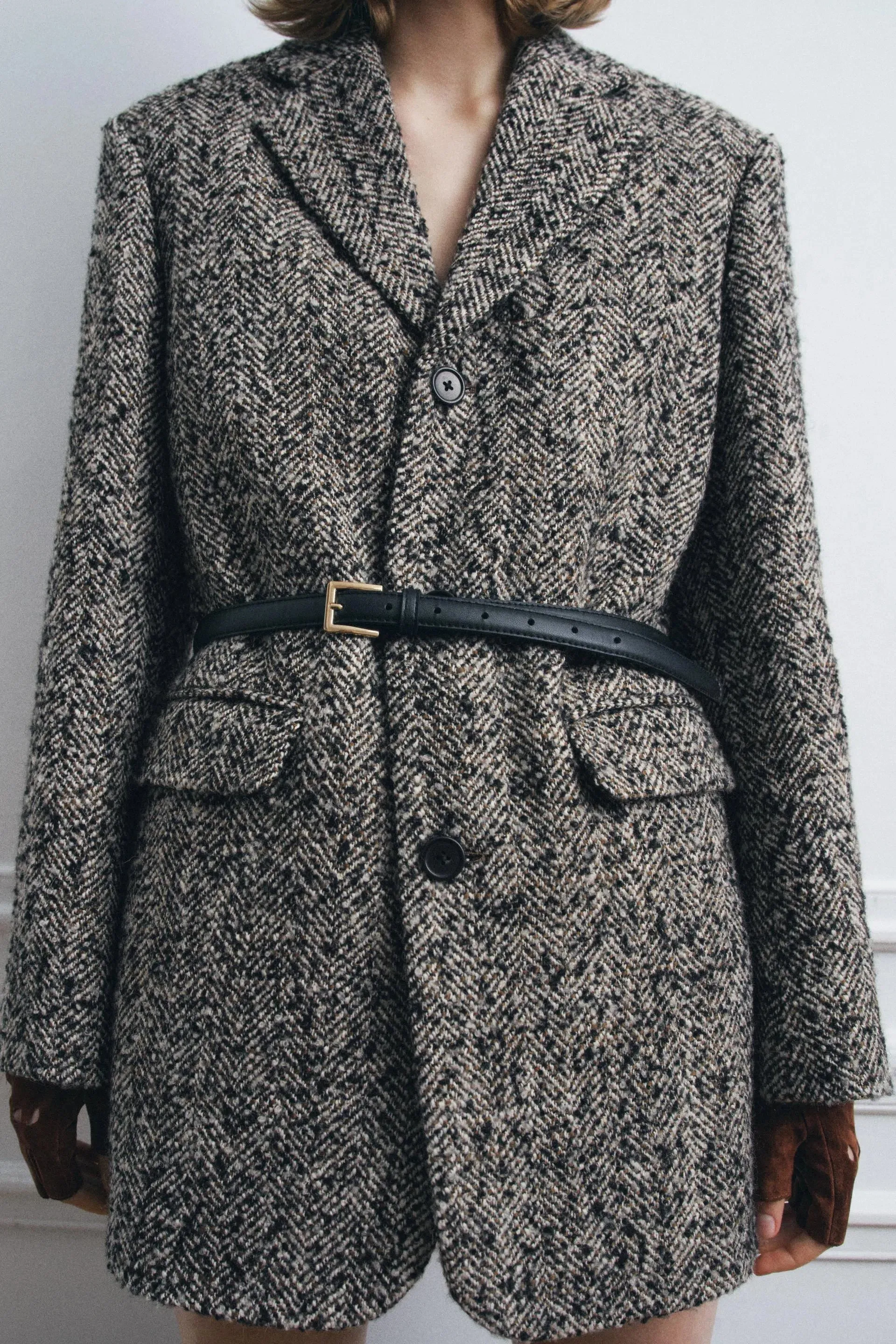 Alziette – Belted herringbone – Coat
