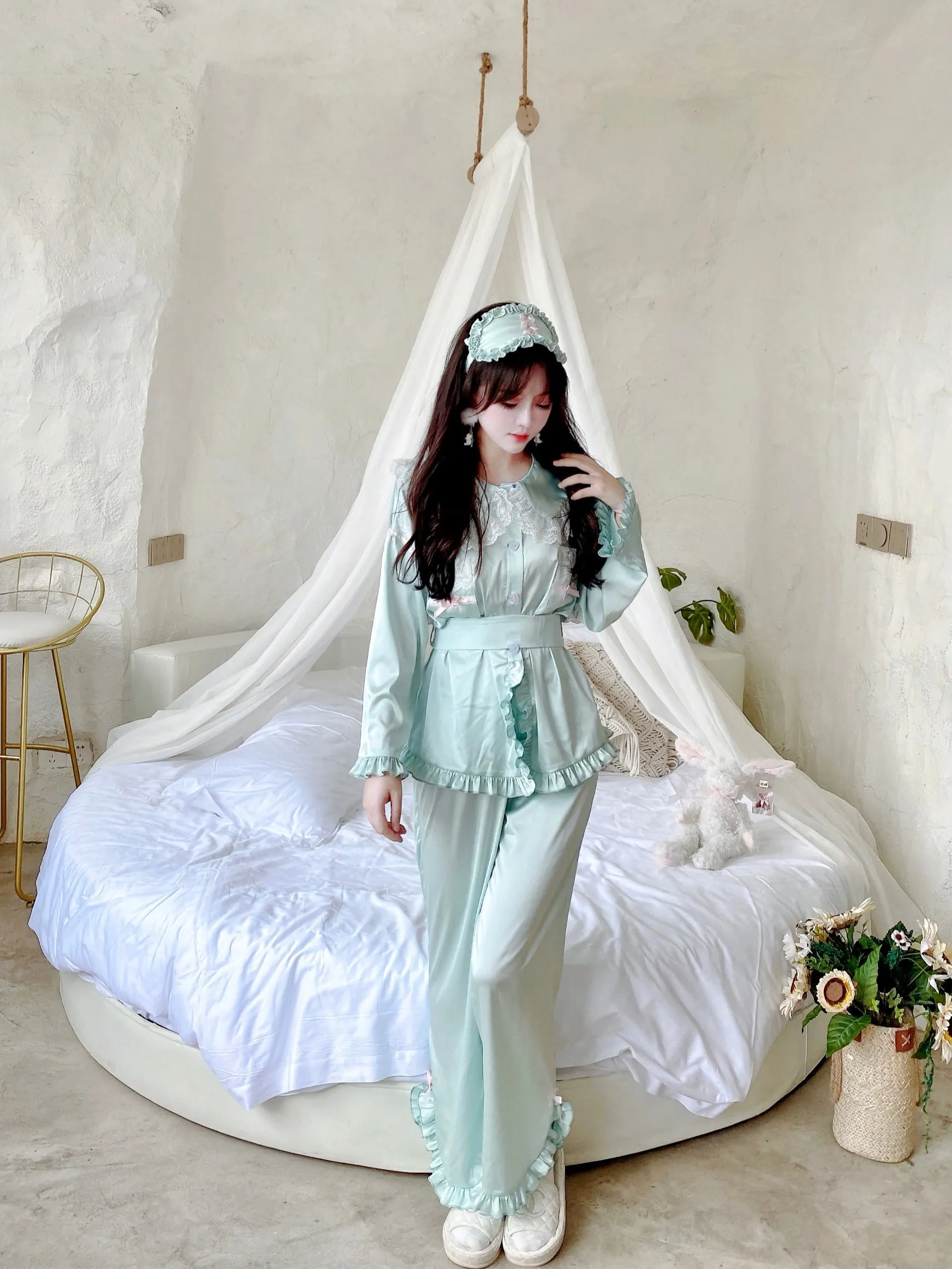 Angelic Mint Satin Lounge wear set