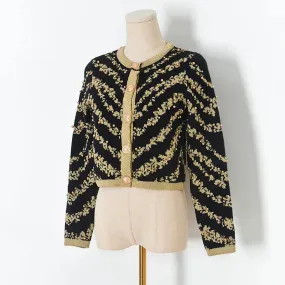 Autumn Winter 2023 Sweater Cardigans Women Single Breasted Luxury Beading Striped Casual Knitwear Traf Tops Mujer New In C-187