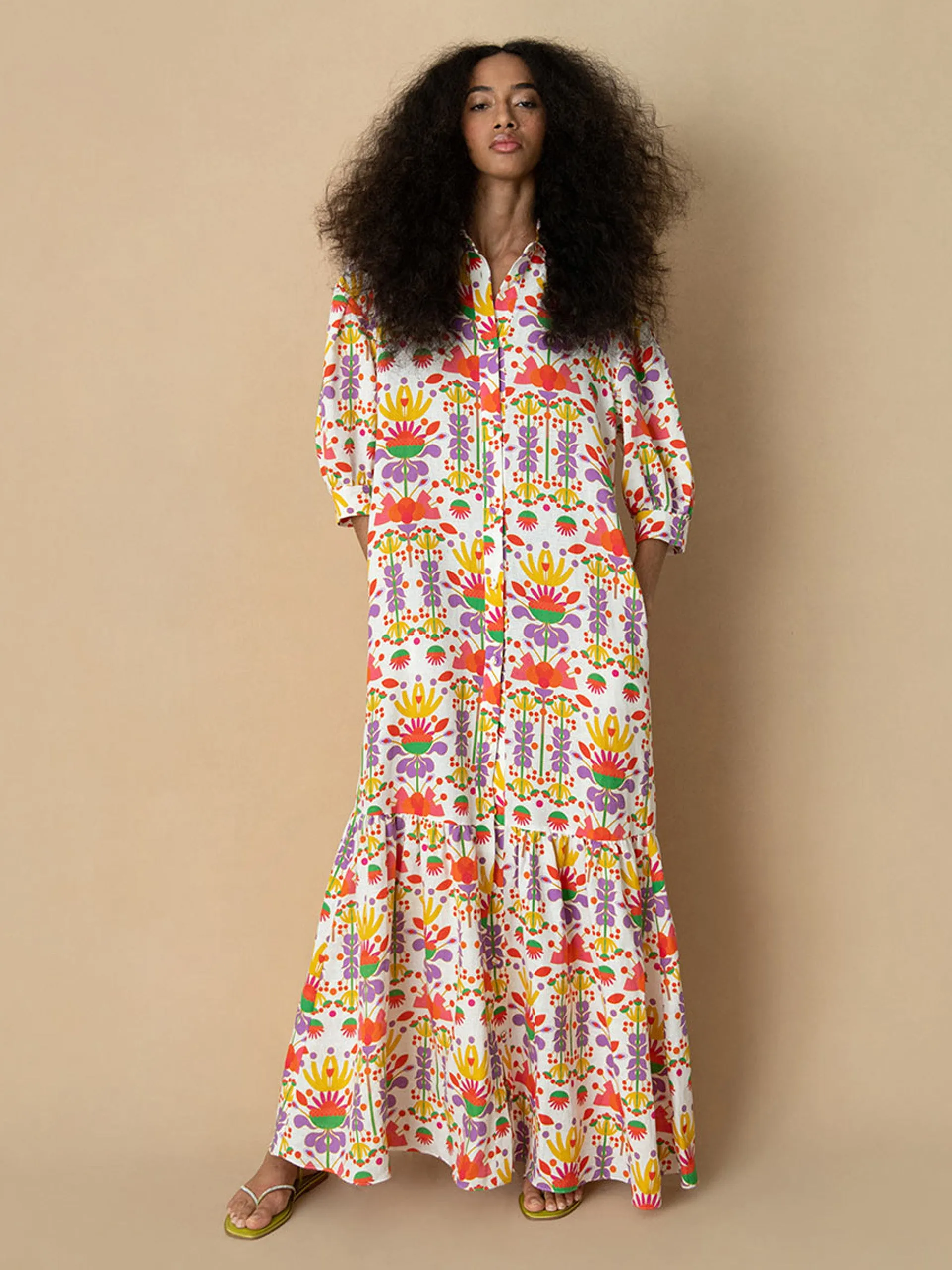 Avatar white linen Bianca maxi dress