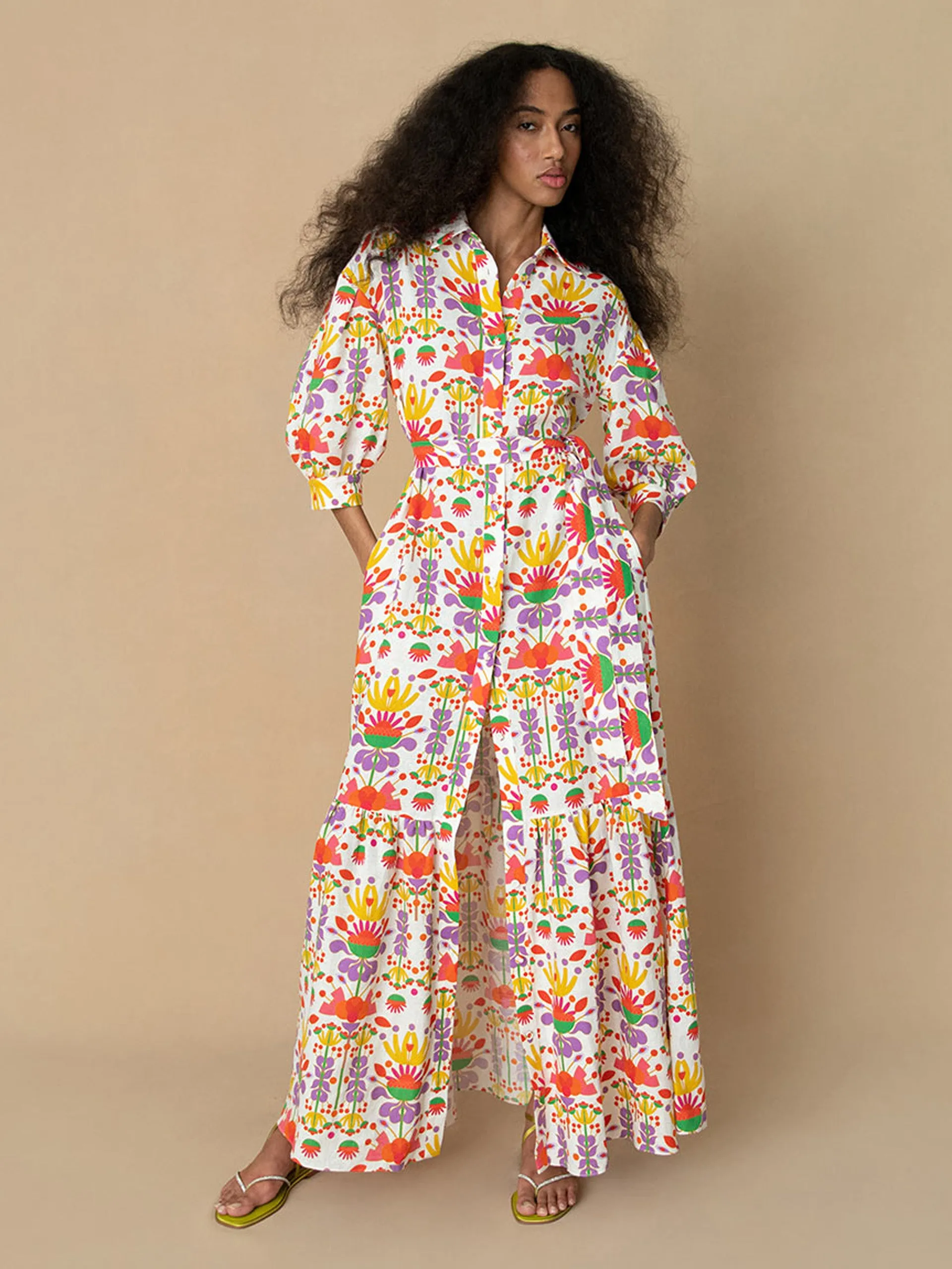 Avatar white linen Bianca maxi dress