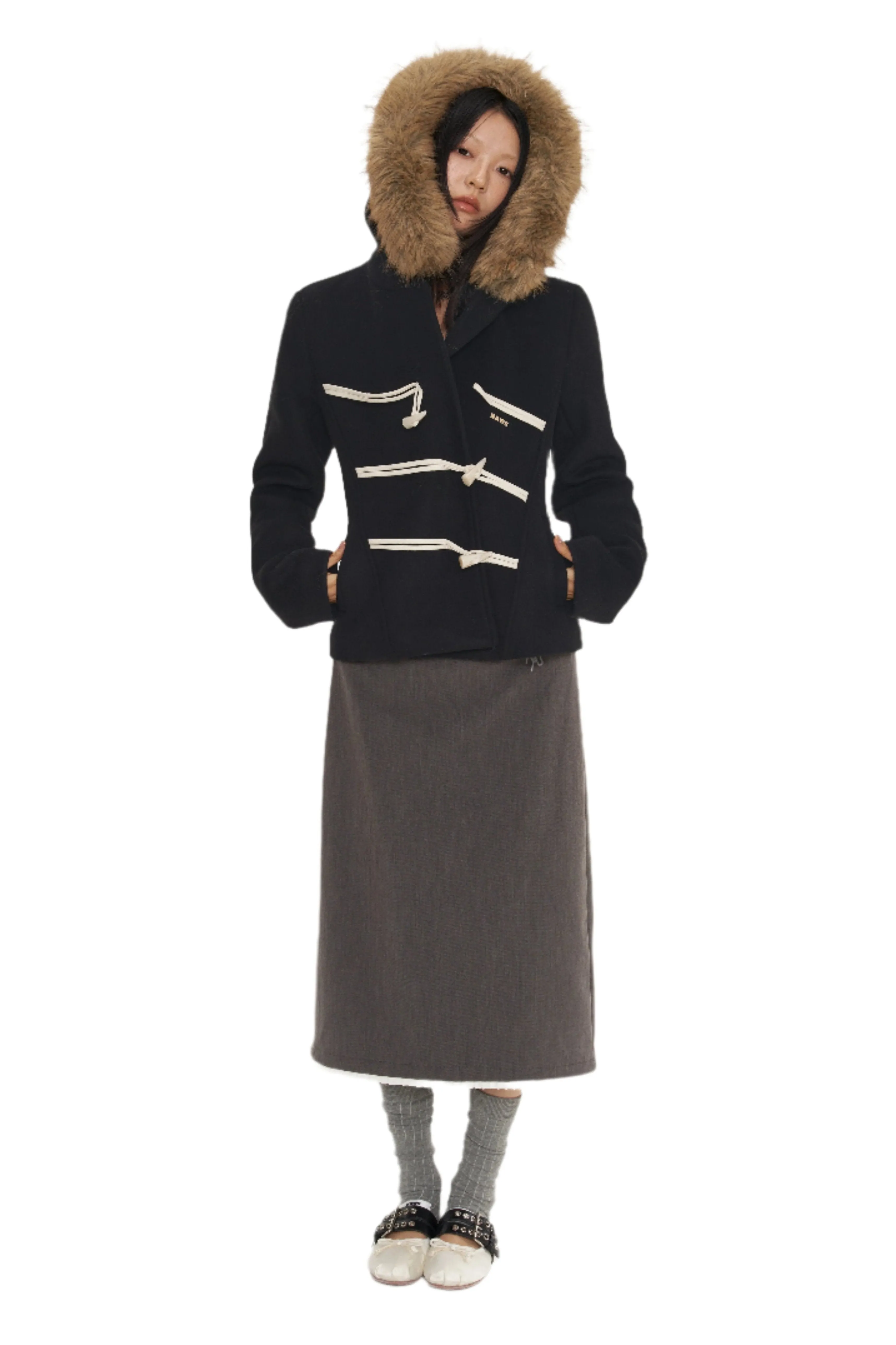Black Hooded Tweed Duffle Coat