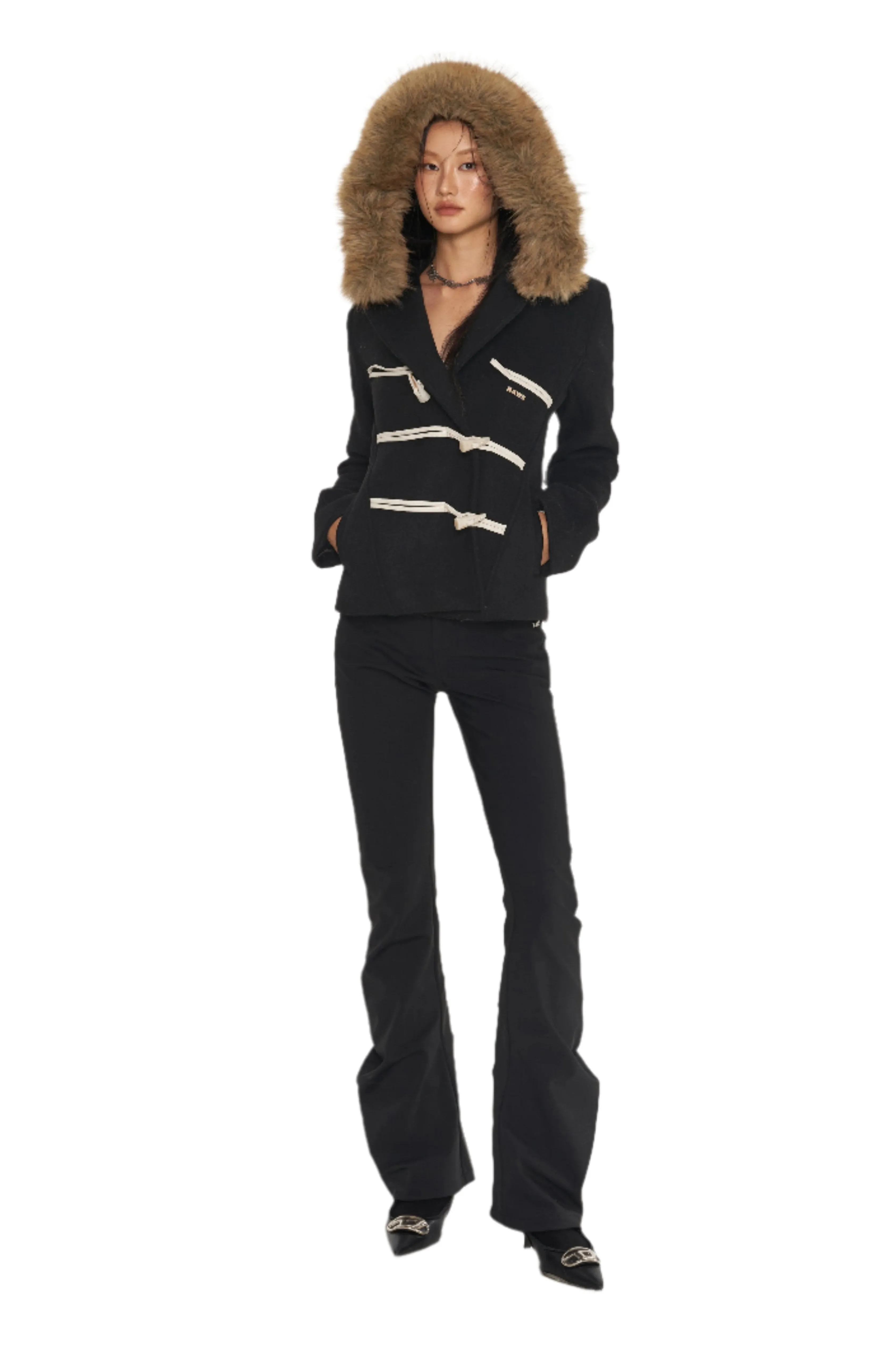 Black Hooded Tweed Duffle Coat