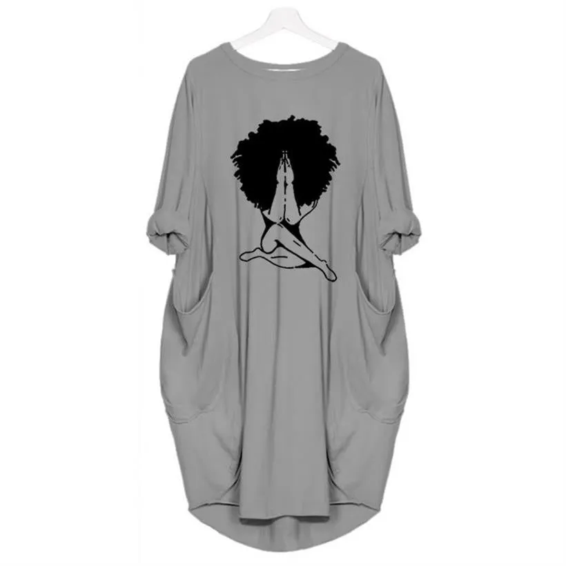 Black Women Print Pocket Dress