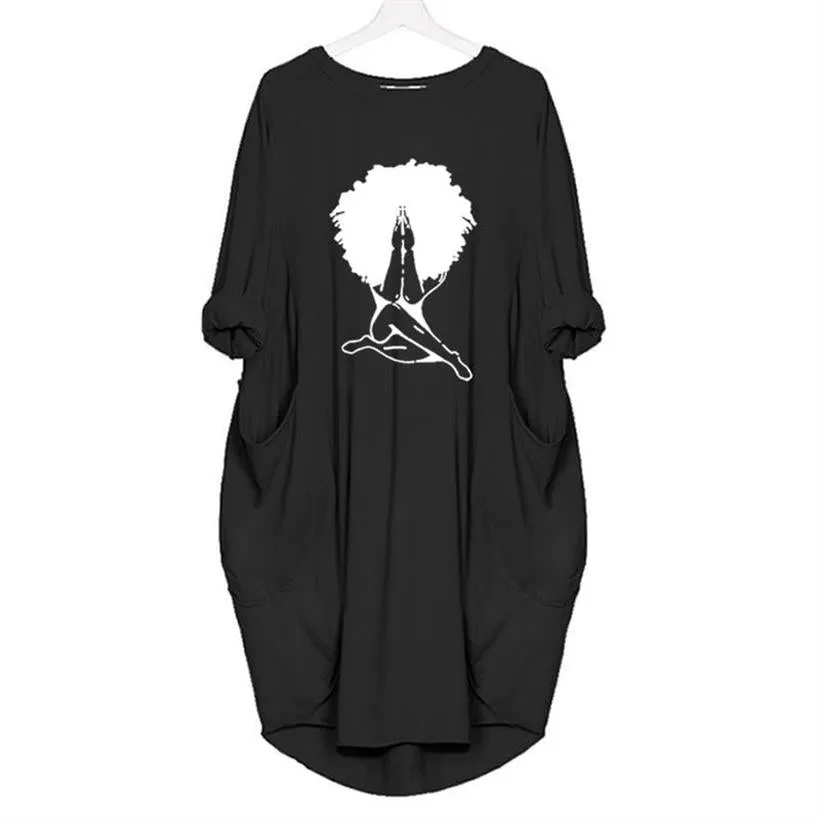 Black Women Print Pocket Dress