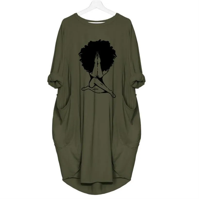 Black Women Print Pocket Dress