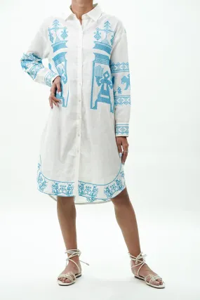 Blue Sindhi Thread Work Cotton Linen Dress