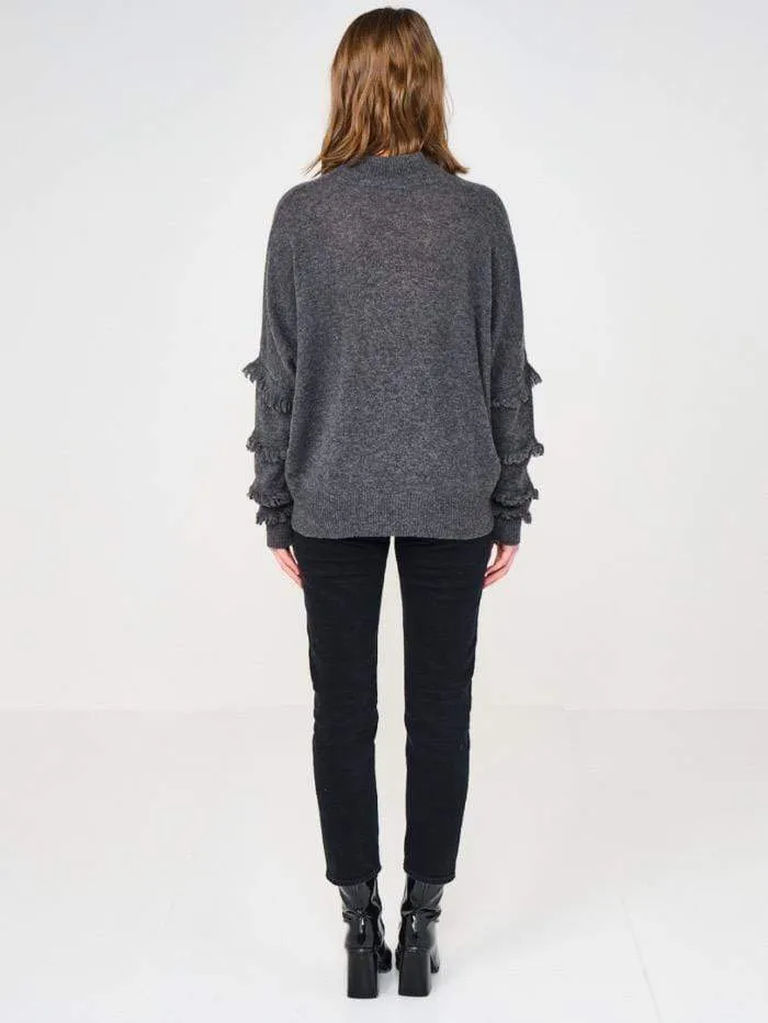 Brodie Cashmere S Naomi Fringe Sleeve Grey Jumper