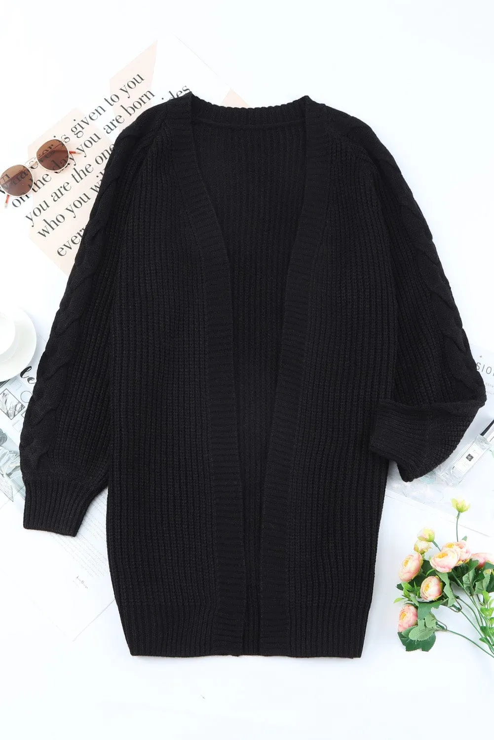 Cable Knit Long Cardigan with Pockets