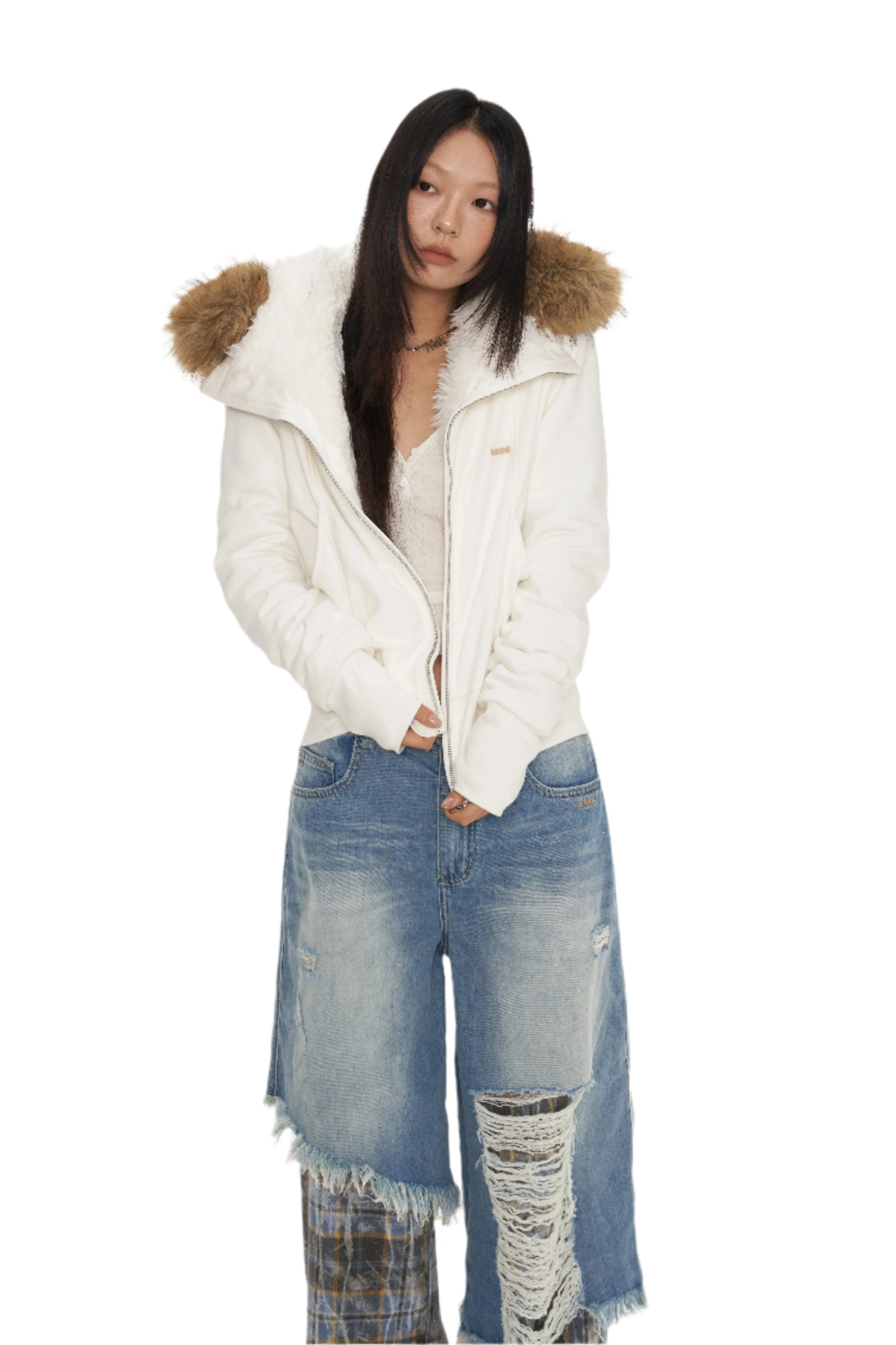 City Walk Thickened White Hoodie
