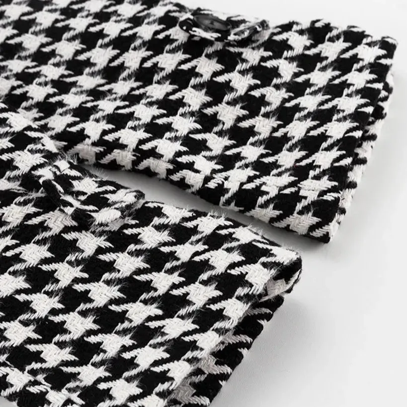 Clara Houndstooth Woolen Maxi Trench Coat