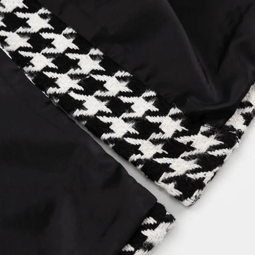 Clara Houndstooth Woolen Maxi Trench Coat