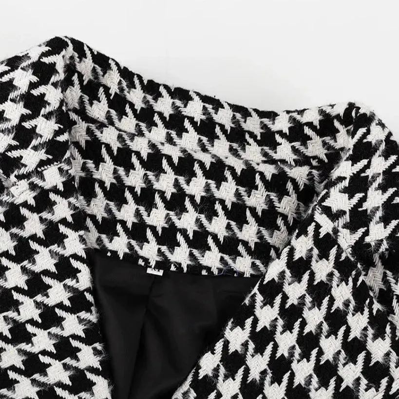Clara Houndstooth Woolen Maxi Trench Coat