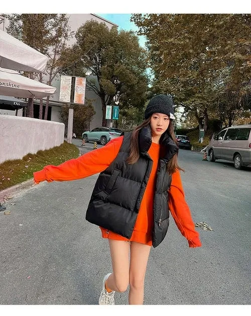 Cotton Vest Women Warm Coat Turn down Collar Zipper