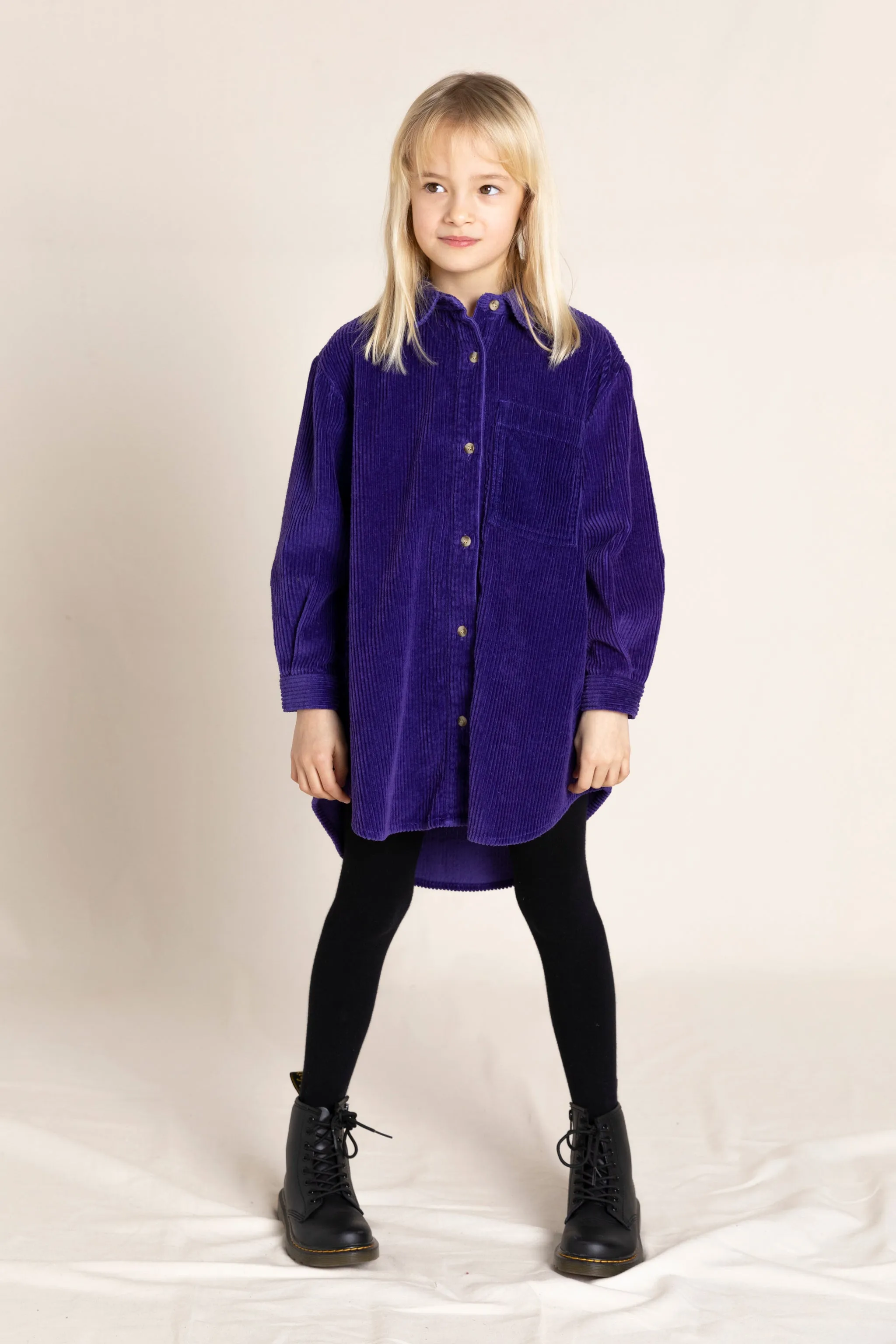 DARCY Dark Purple Cord - Buttoned Dress