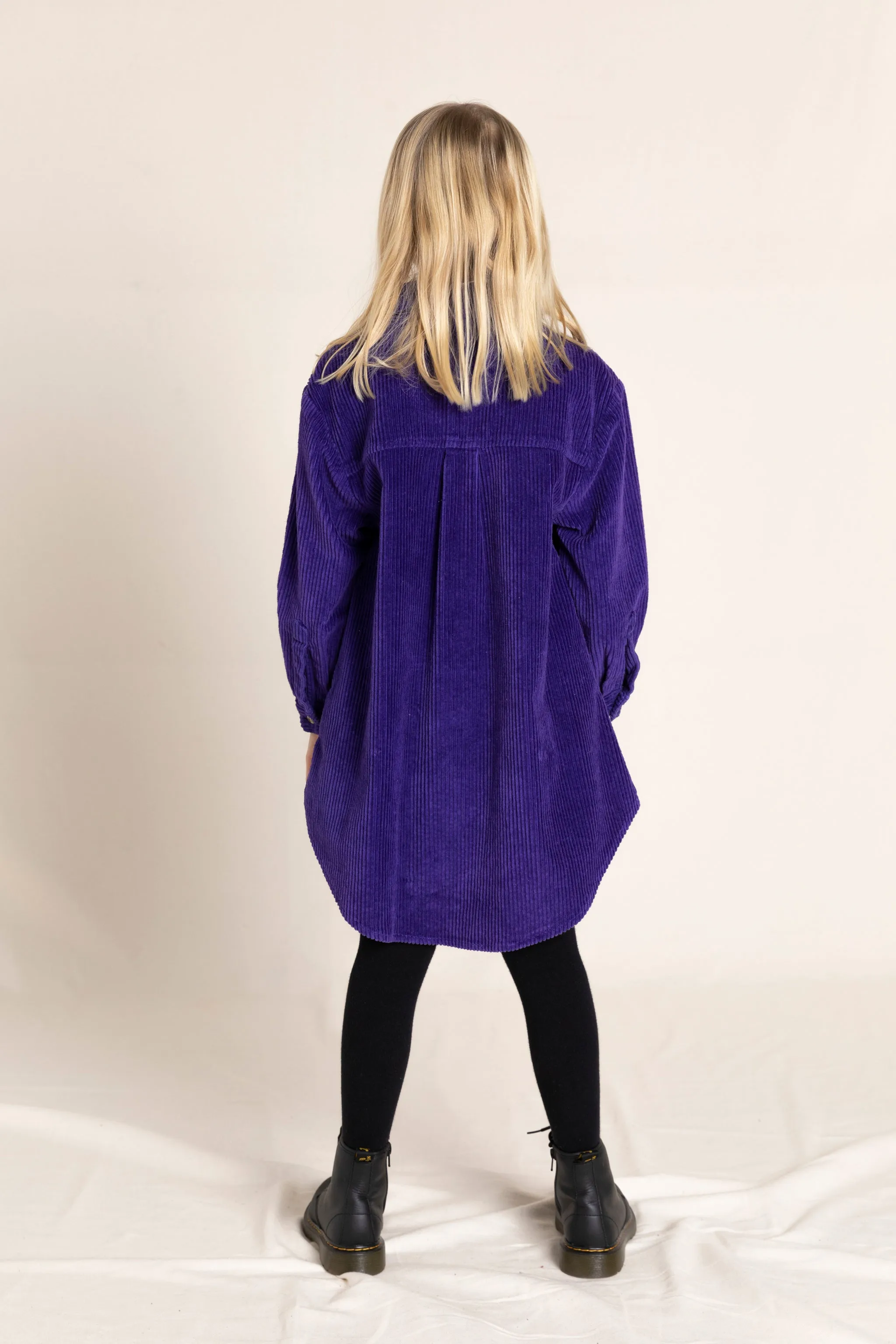 DARCY Dark Purple Cord - Buttoned Dress