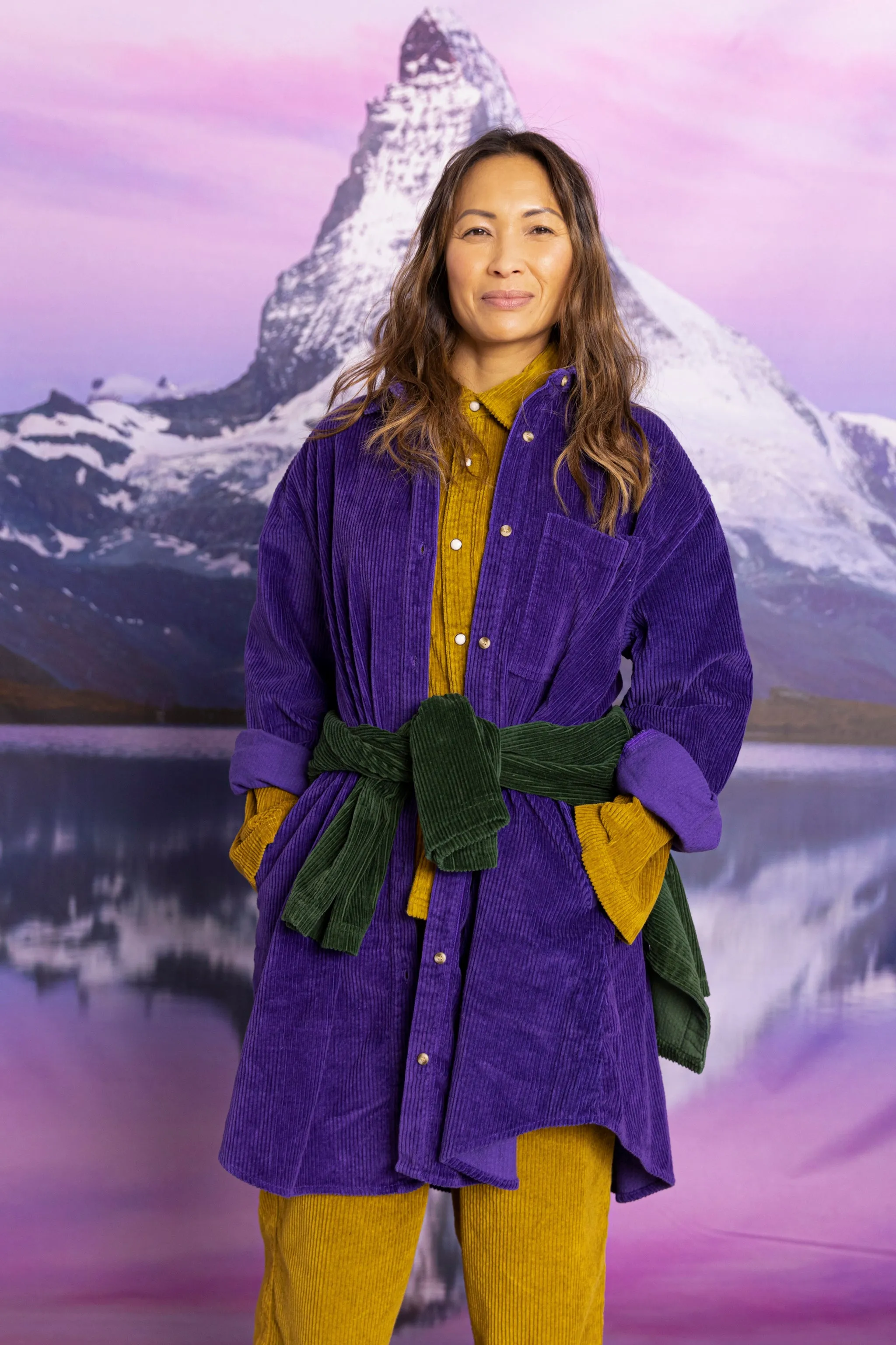 DARCY Dark Purple Cord - Buttoned Dress
