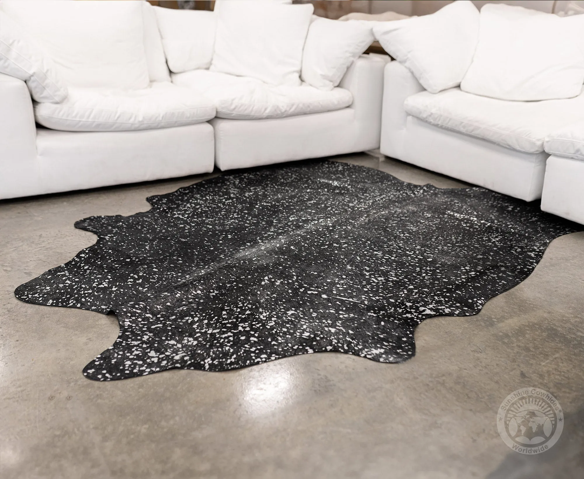Devore Metallic Silver on Black Cowhide Rug