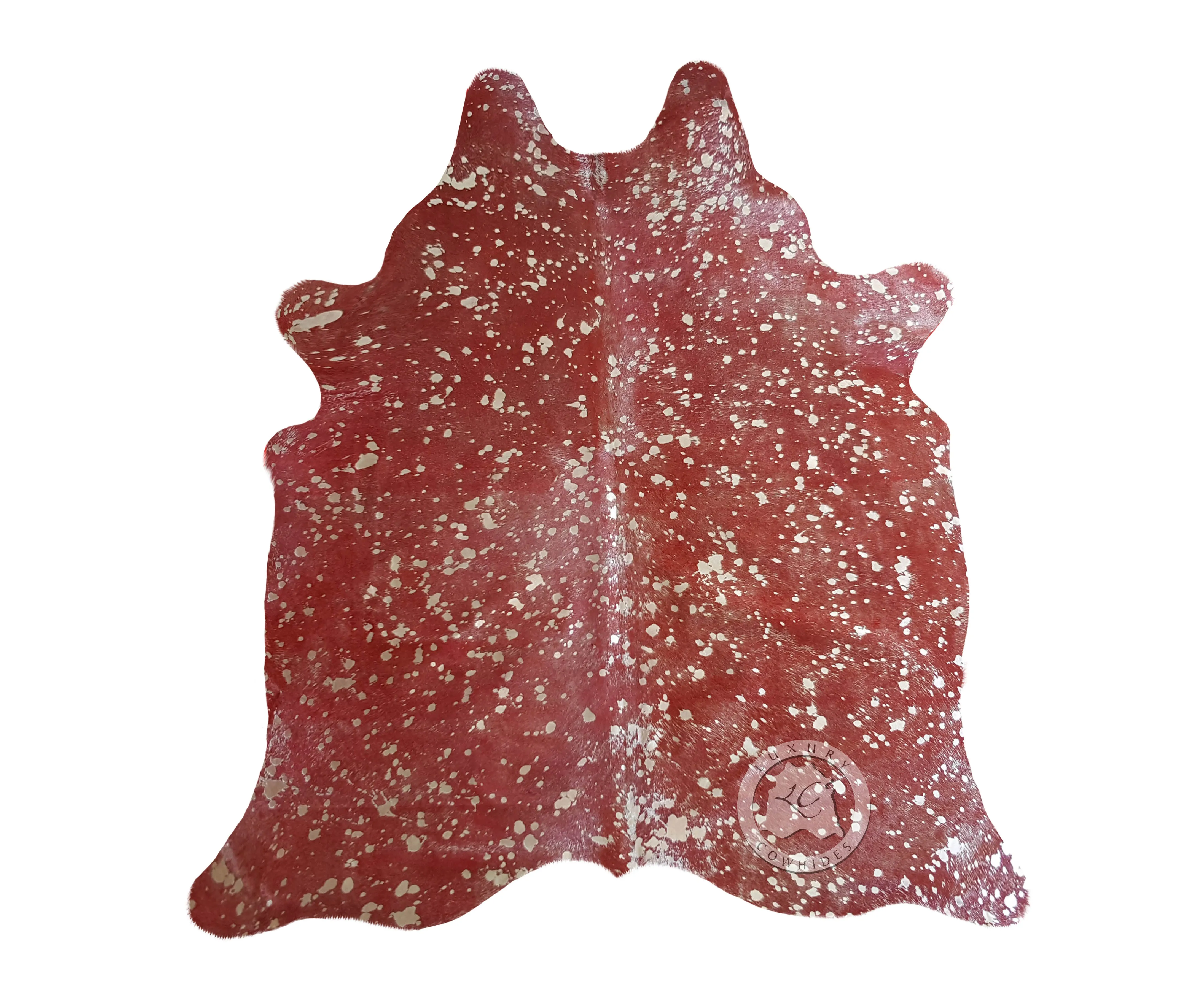 Devore Metallic Silver on Red Cowhide Rug