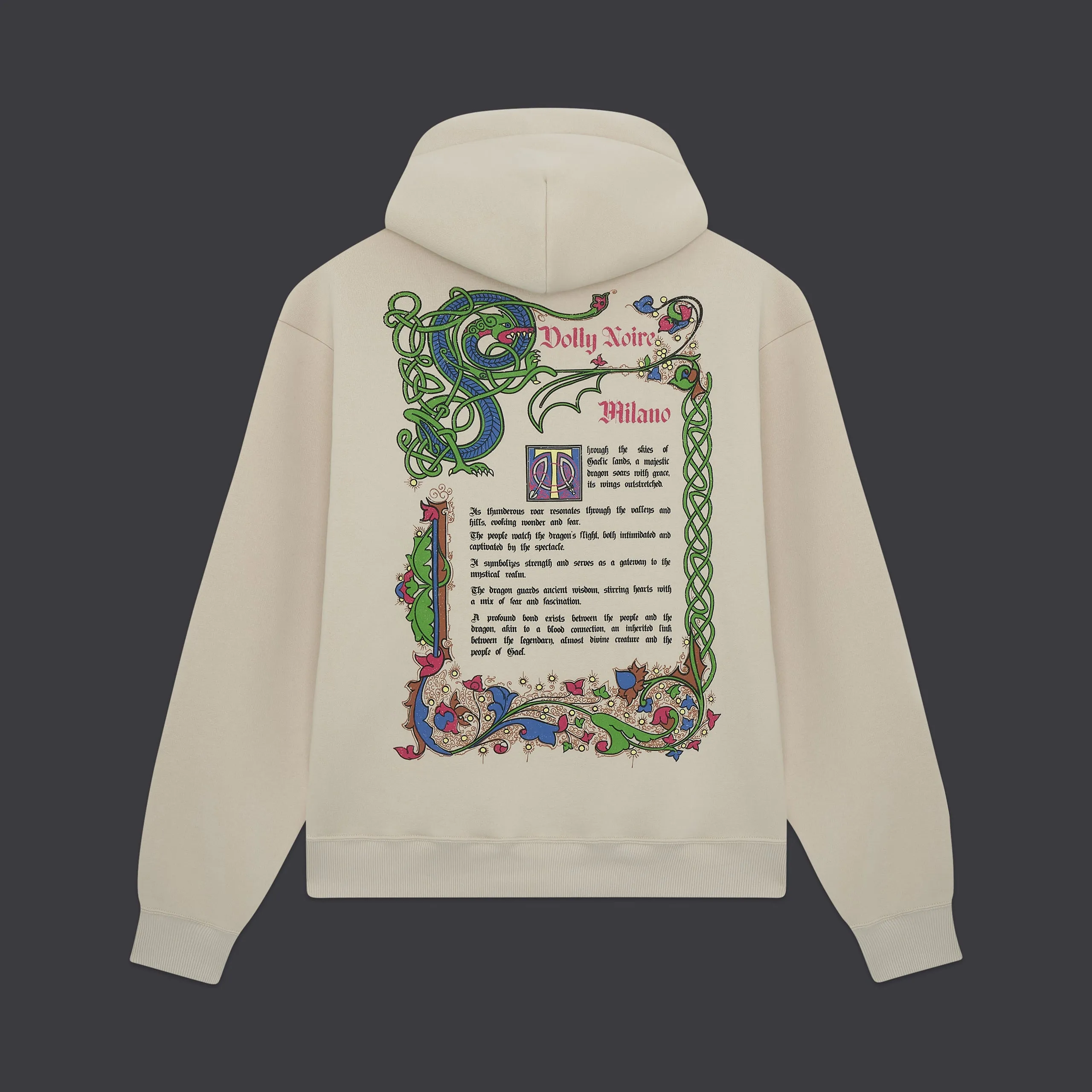 Dragon Scroll Hoodie Beige