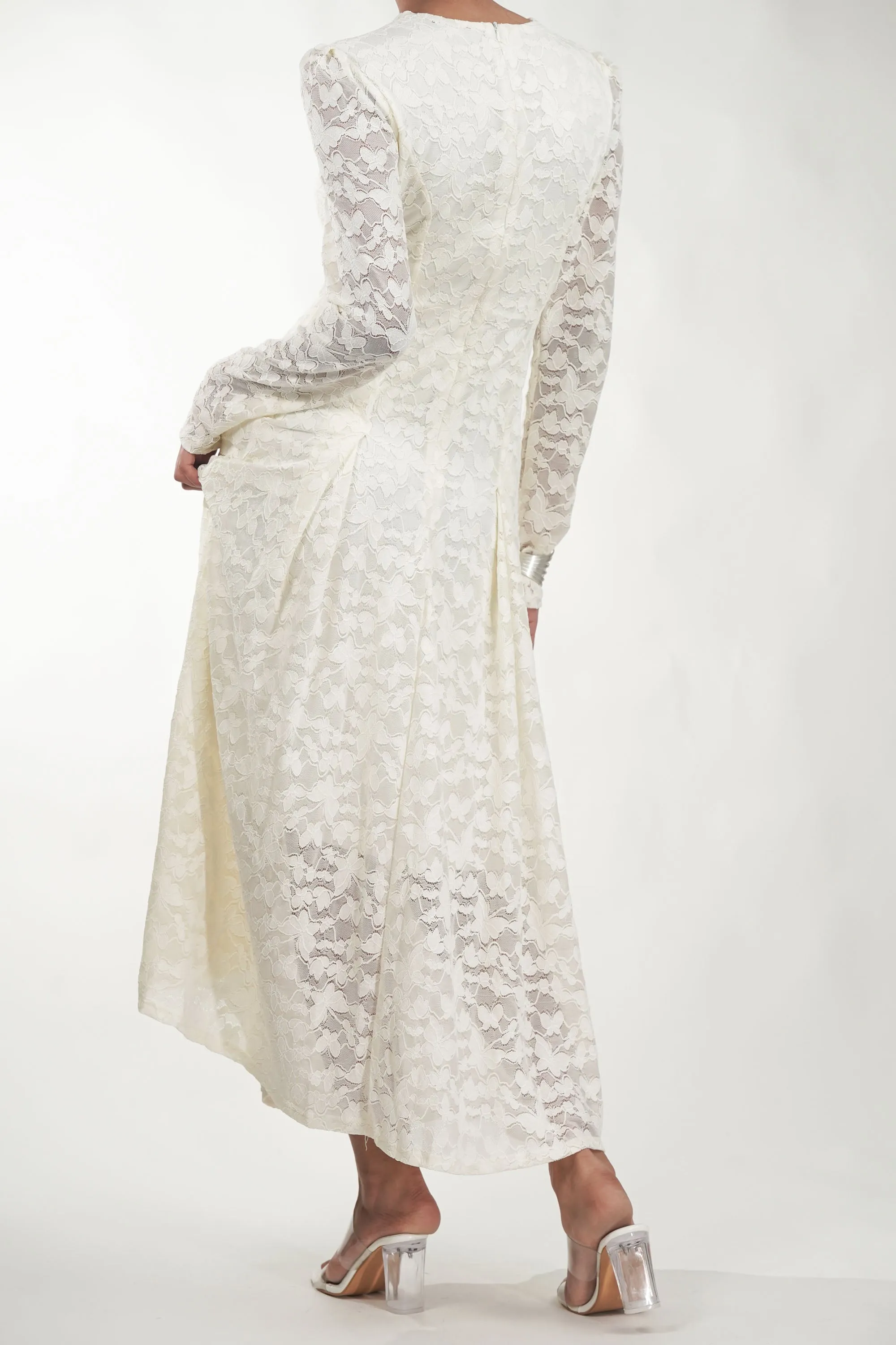 Flutter & Pleat Soft Vanilla Net Dress