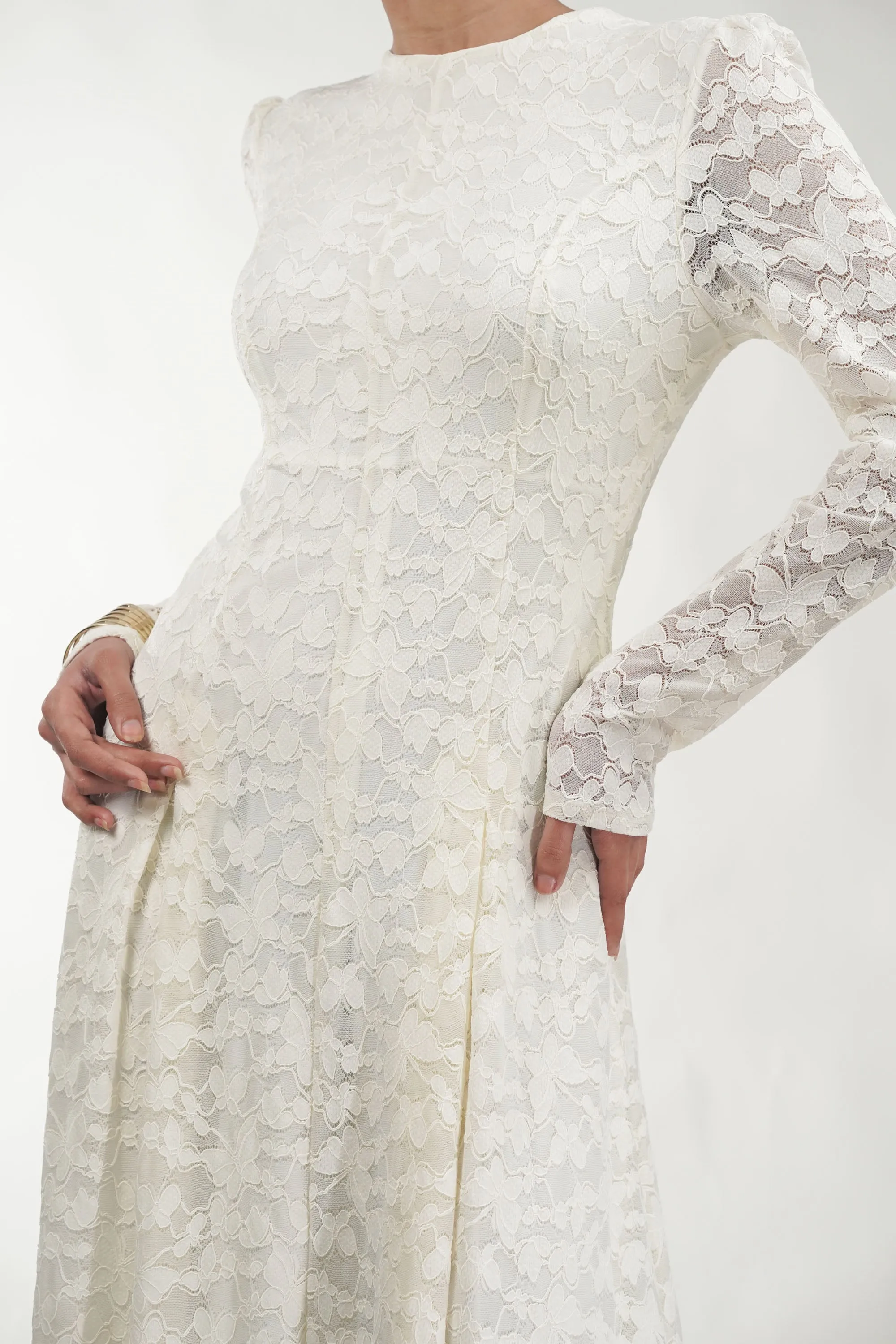 Flutter & Pleat Soft Vanilla Net Dress