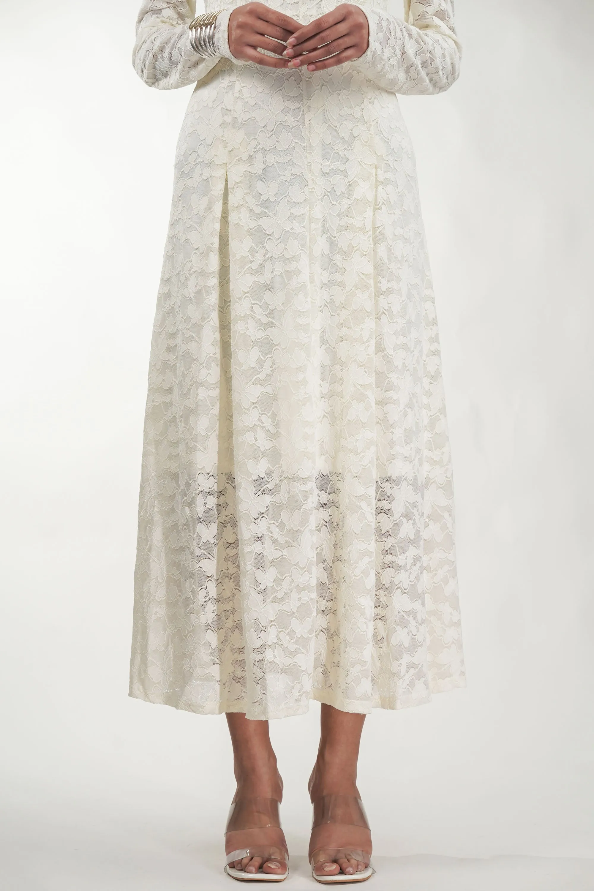 Flutter & Pleat Soft Vanilla Net Dress