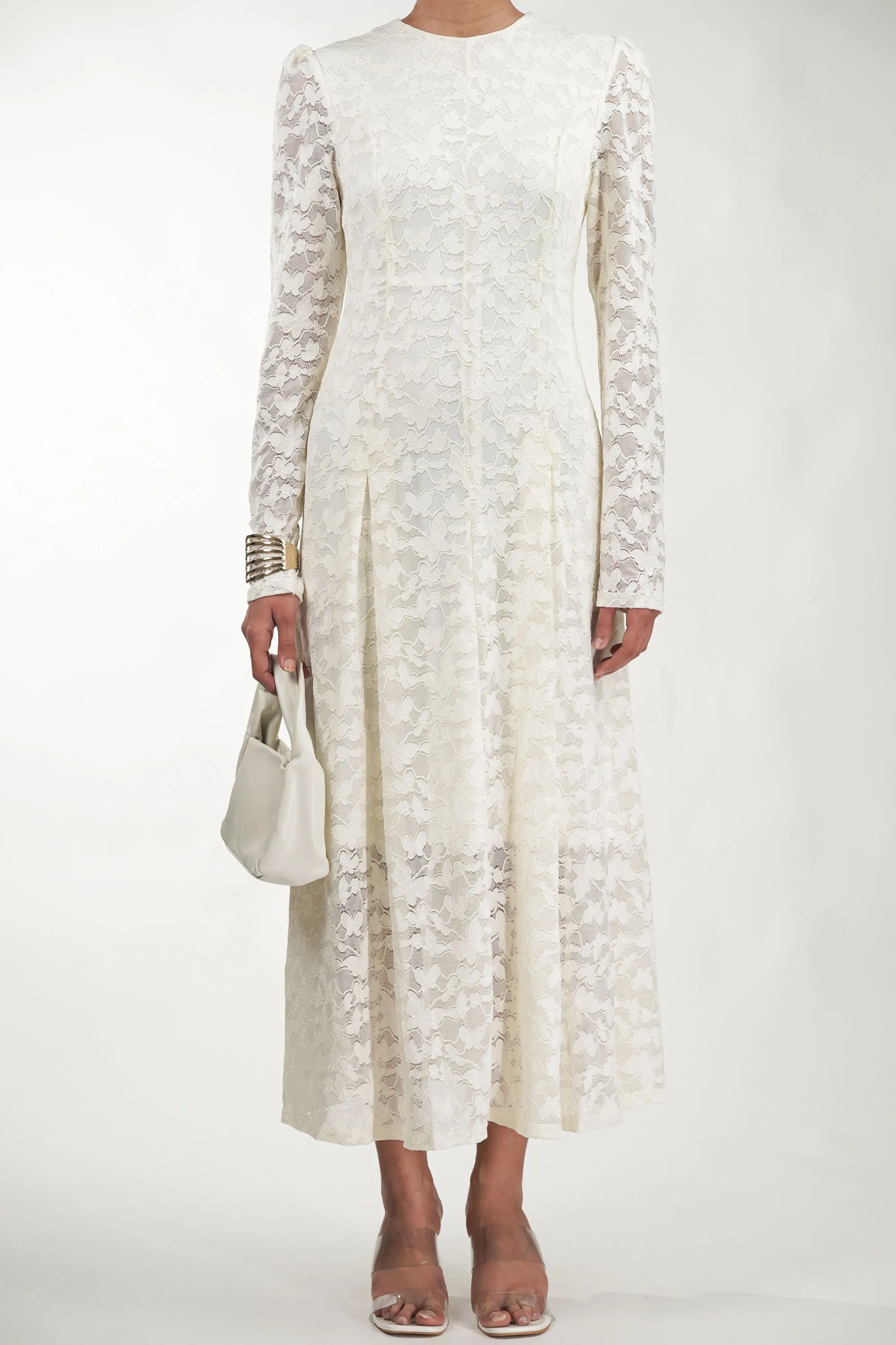 Flutter & Pleat Soft Vanilla Net Dress