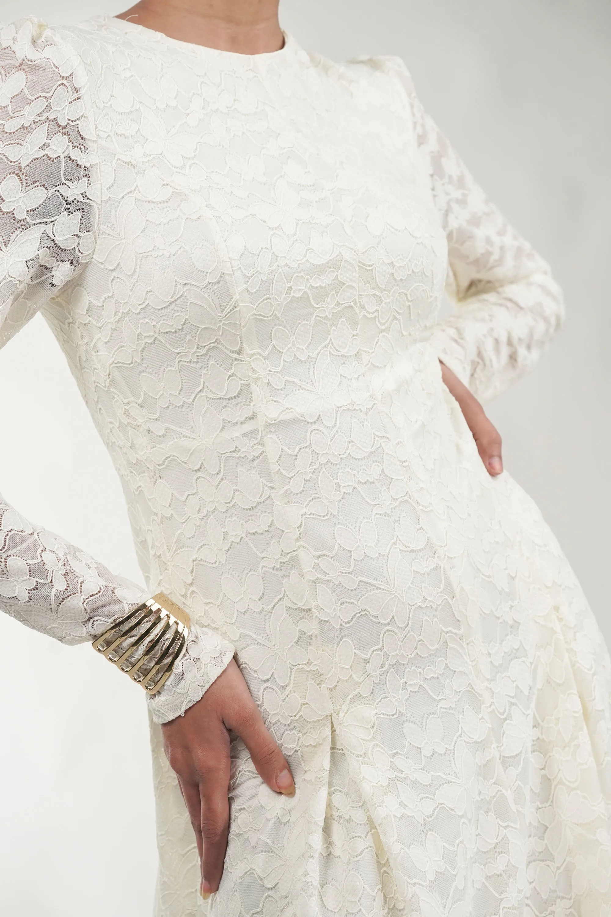 Flutter & Pleat Soft Vanilla Net Dress