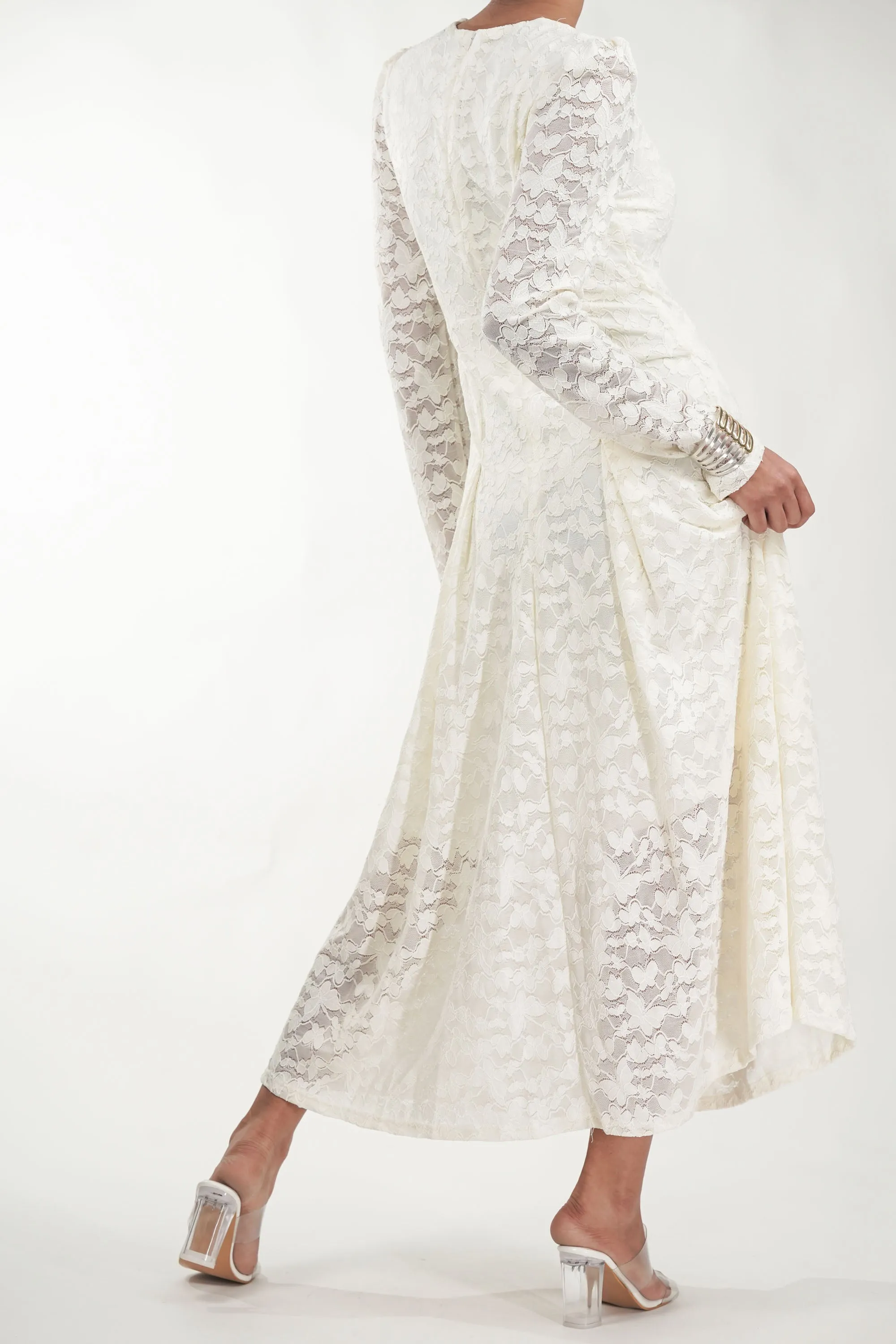 Flutter & Pleat Soft Vanilla Net Dress