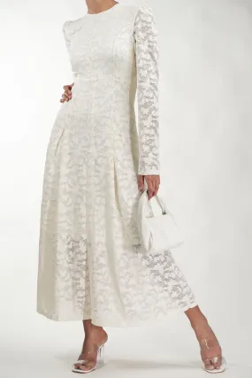 Flutter & Pleat Soft Vanilla Net Dress