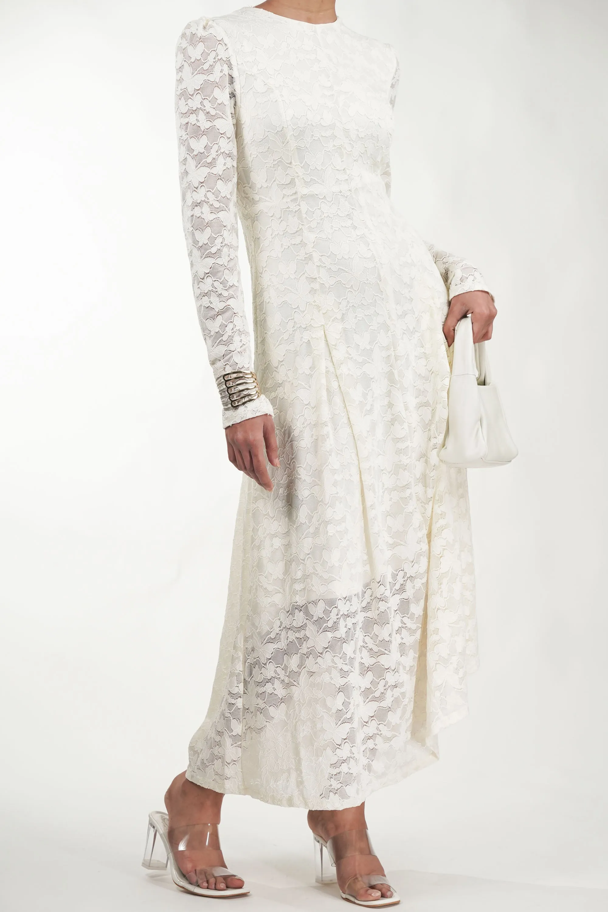 Flutter & Pleat Soft Vanilla Net Dress