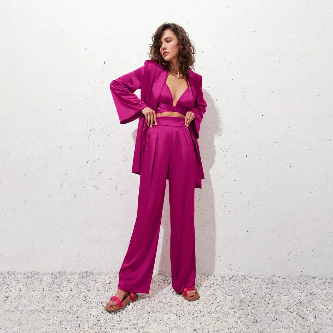 HADE Lace UP TOP PANTS and Blazer SET