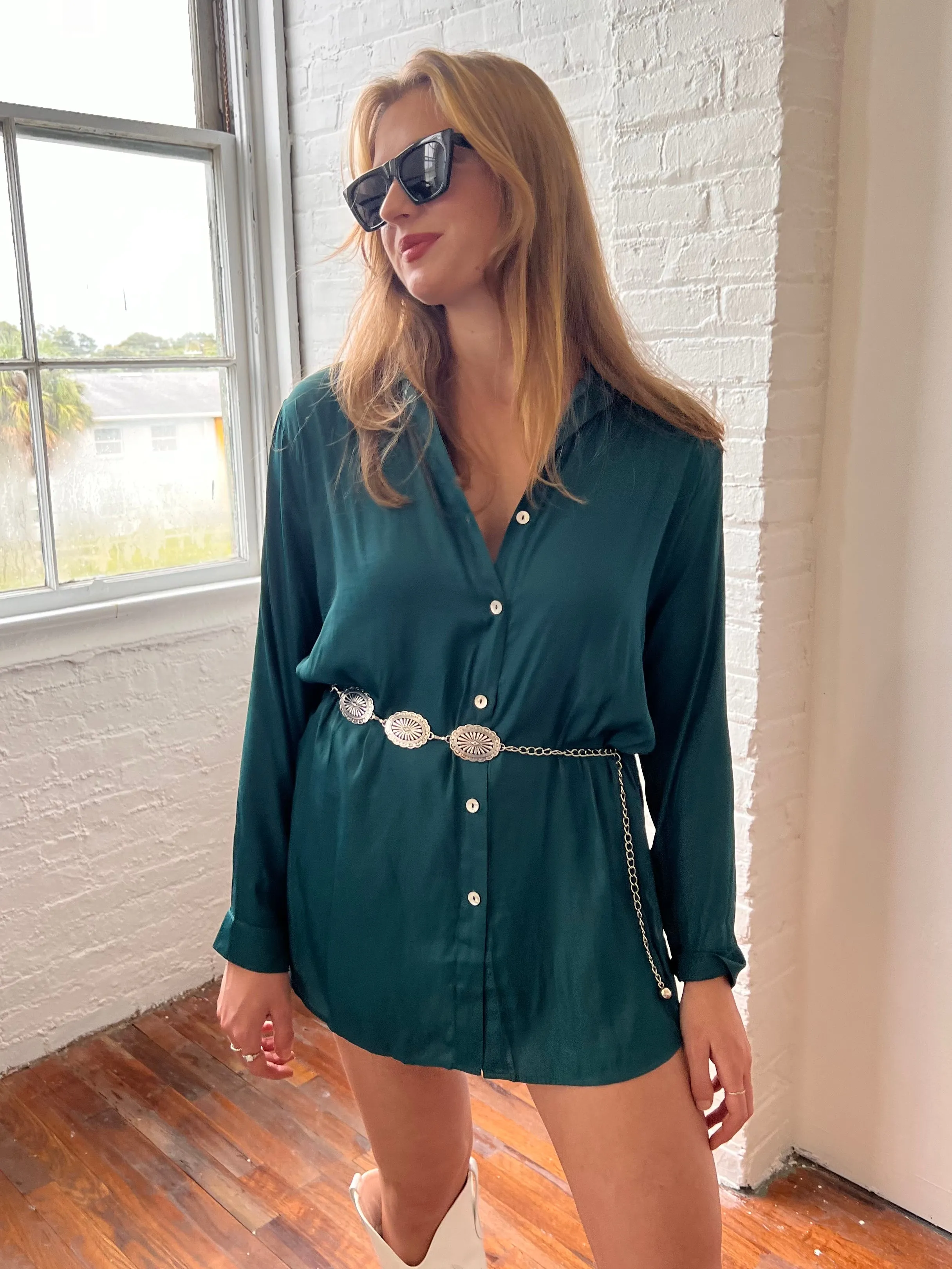 HUNTER SHIRT ROMPER IN PINE GREEN