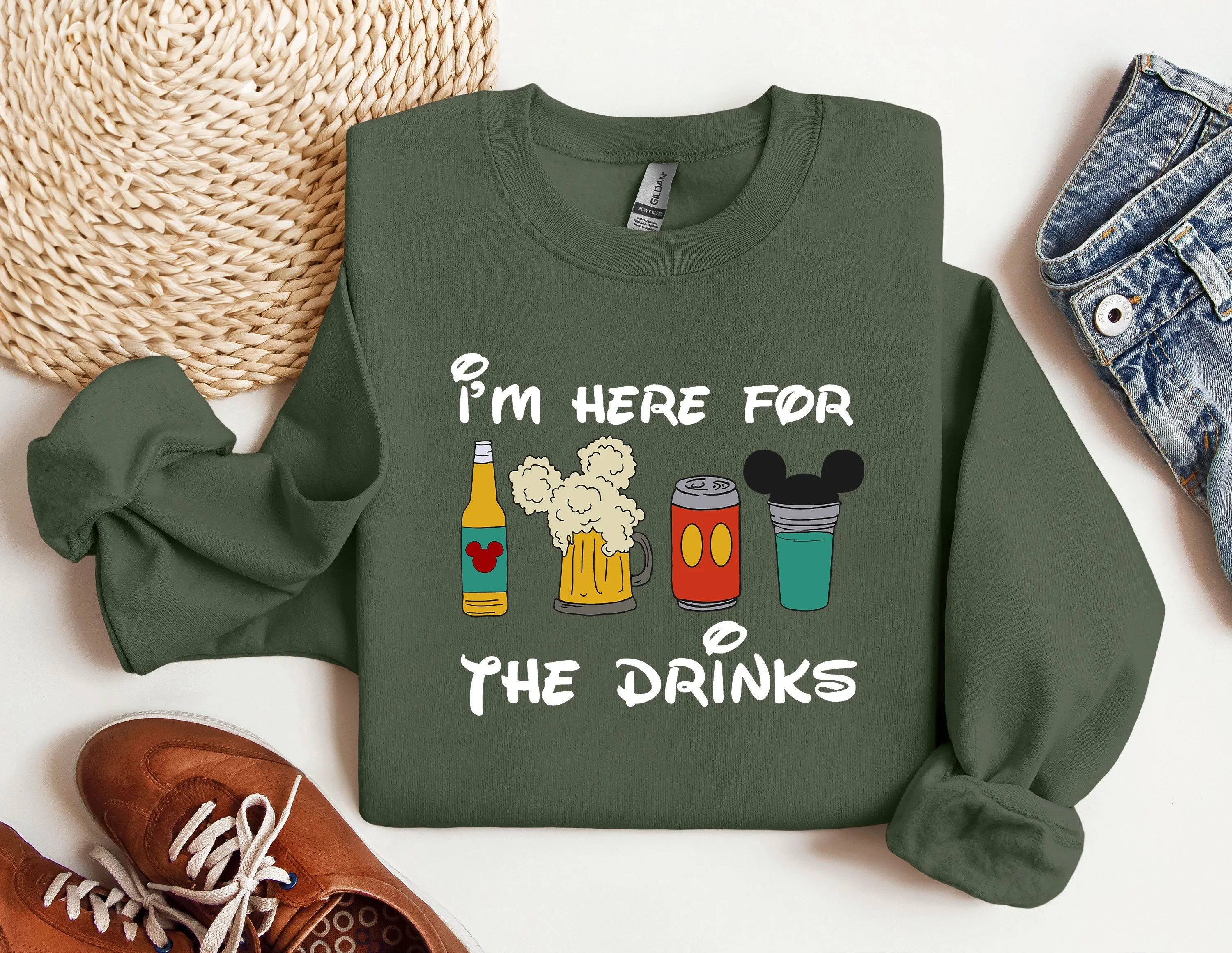 I'm Here For The Drinks Sweatshirt, Disney Tour Crewneck, Disney Family Matching Sweater, Disneyland Sweatshirt, Disneyworld Trip Hoodie