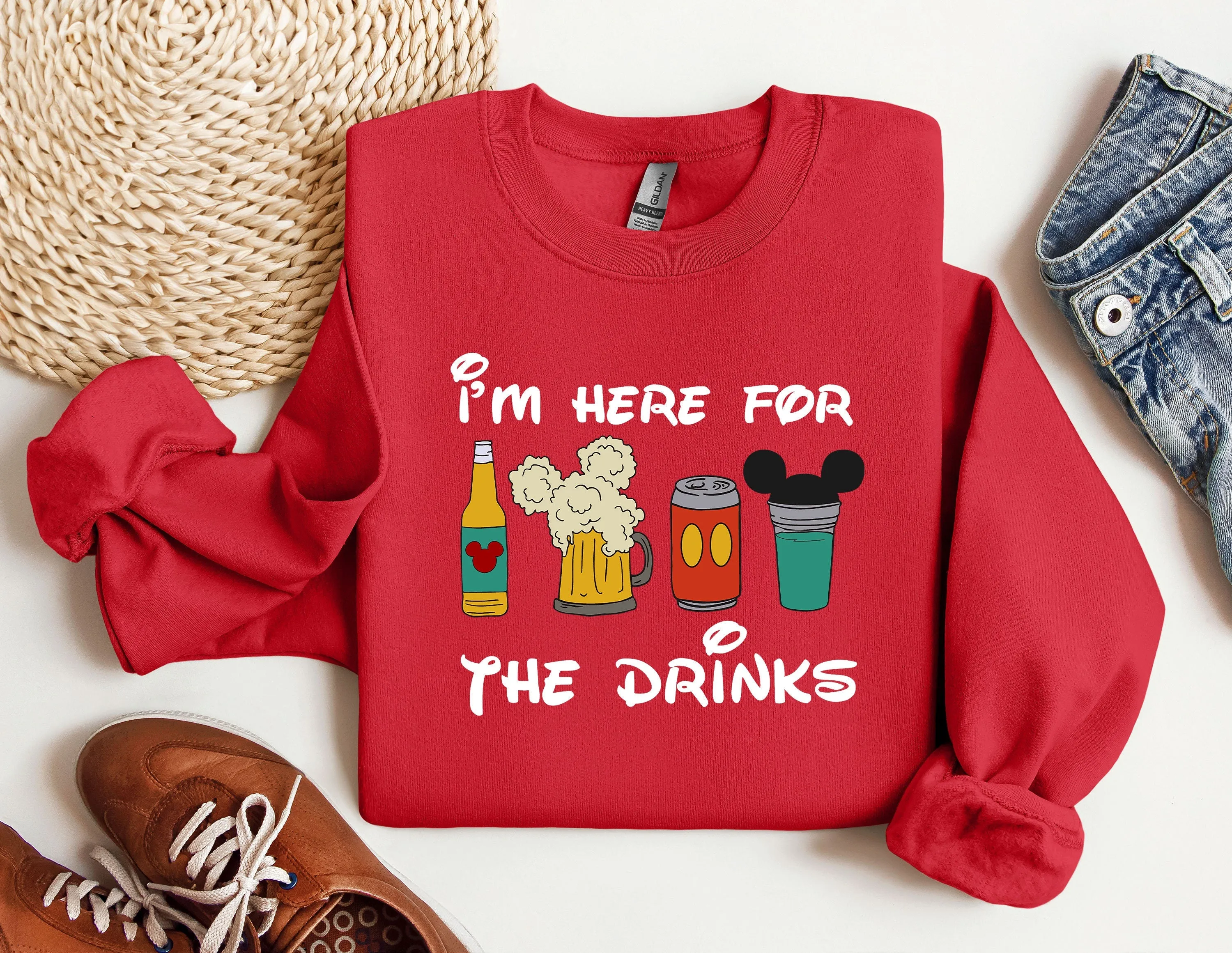 I'm Here For The Drinks Sweatshirt, Disney Tour Crewneck, Disney Family Matching Sweater, Disneyland Sweatshirt, Disneyworld Trip Hoodie
