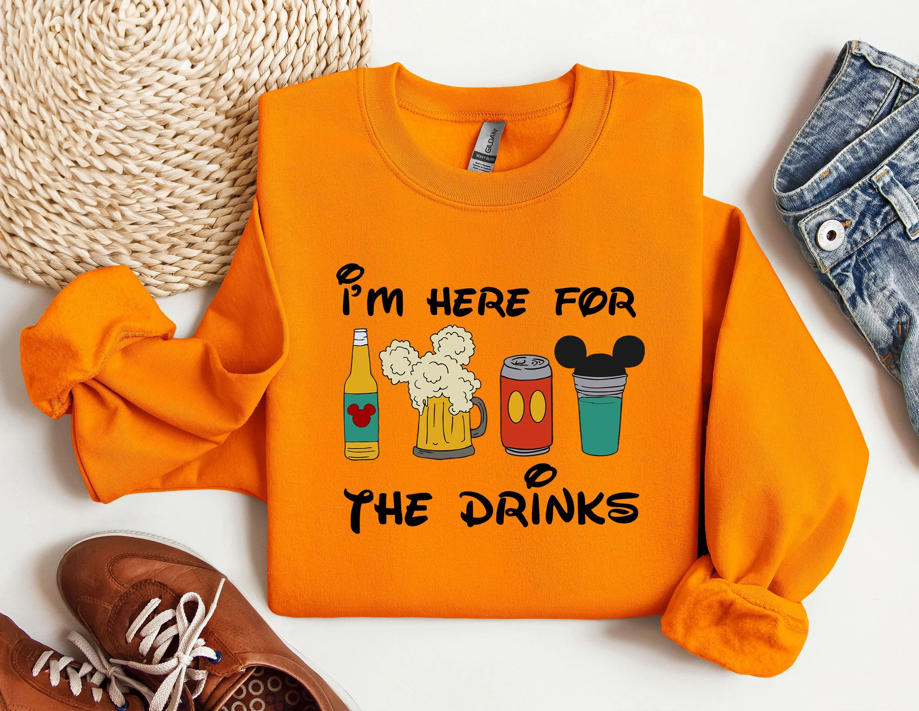 I'm Here For The Drinks Sweatshirt, Disney Tour Crewneck, Disney Family Matching Sweater, Disneyland Sweatshirt, Disneyworld Trip Hoodie