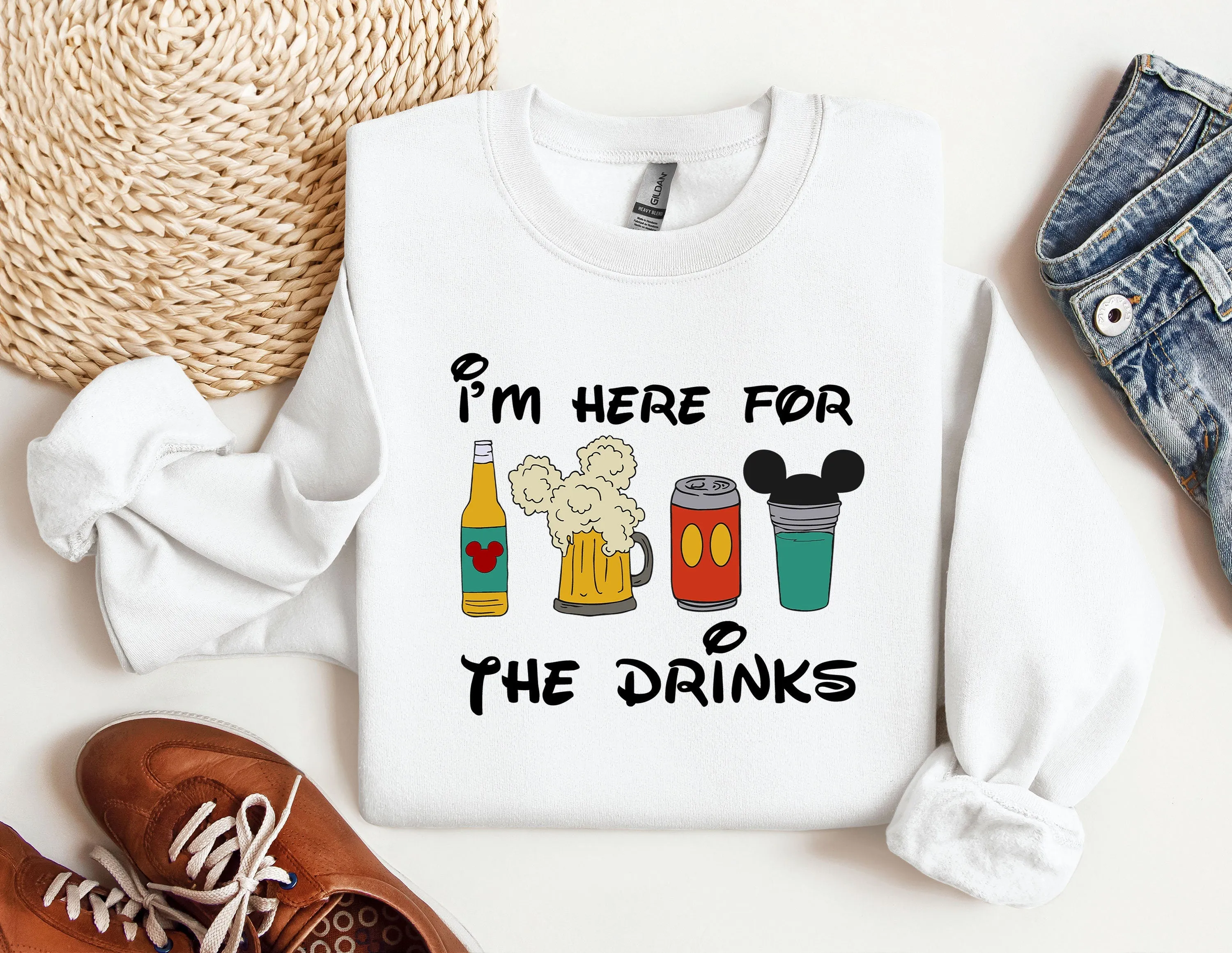 I'm Here For The Drinks Sweatshirt, Disney Tour Crewneck, Disney Family Matching Sweater, Disneyland Sweatshirt, Disneyworld Trip Hoodie