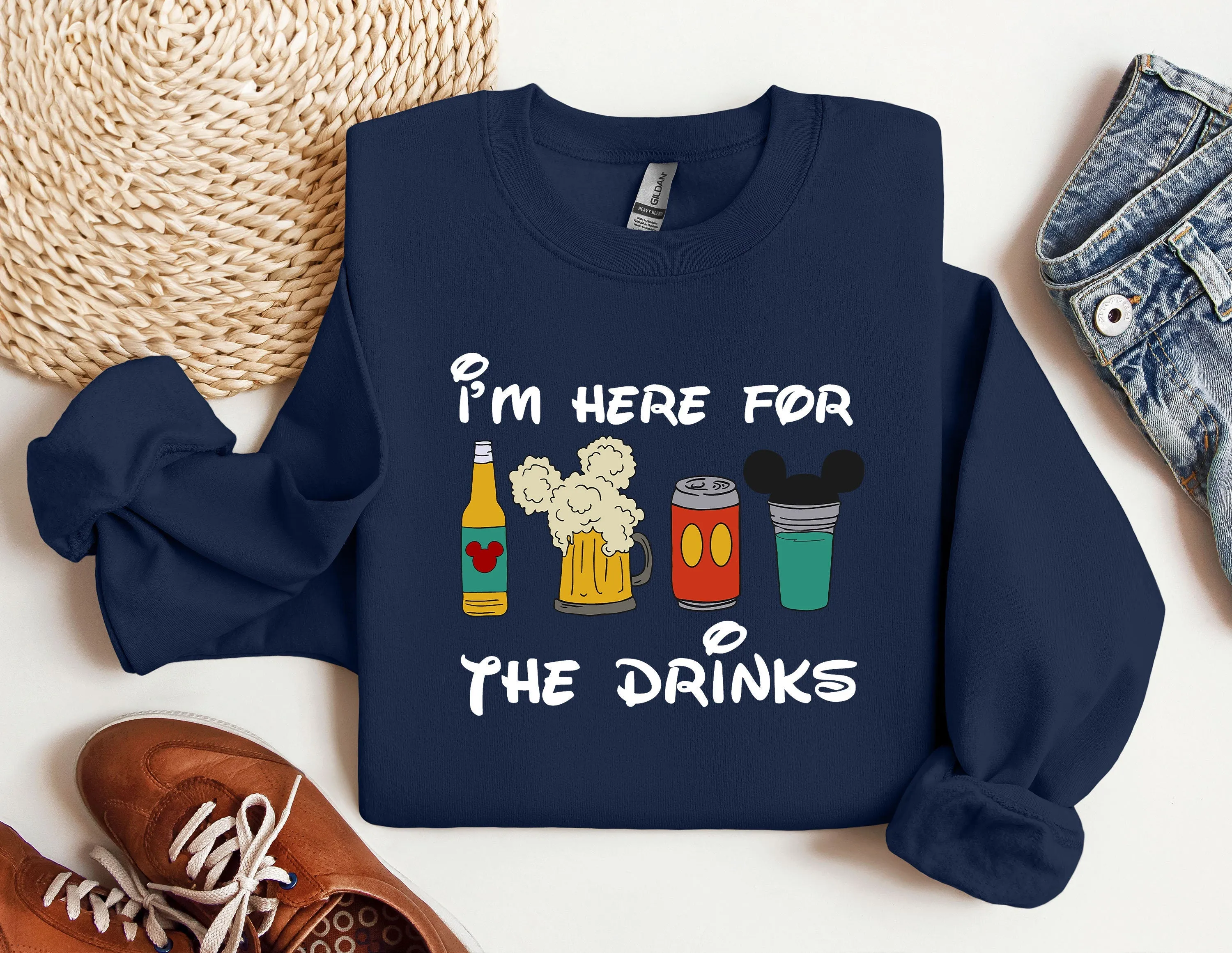 I'm Here For The Drinks Sweatshirt, Disney Tour Crewneck, Disney Family Matching Sweater, Disneyland Sweatshirt, Disneyworld Trip Hoodie