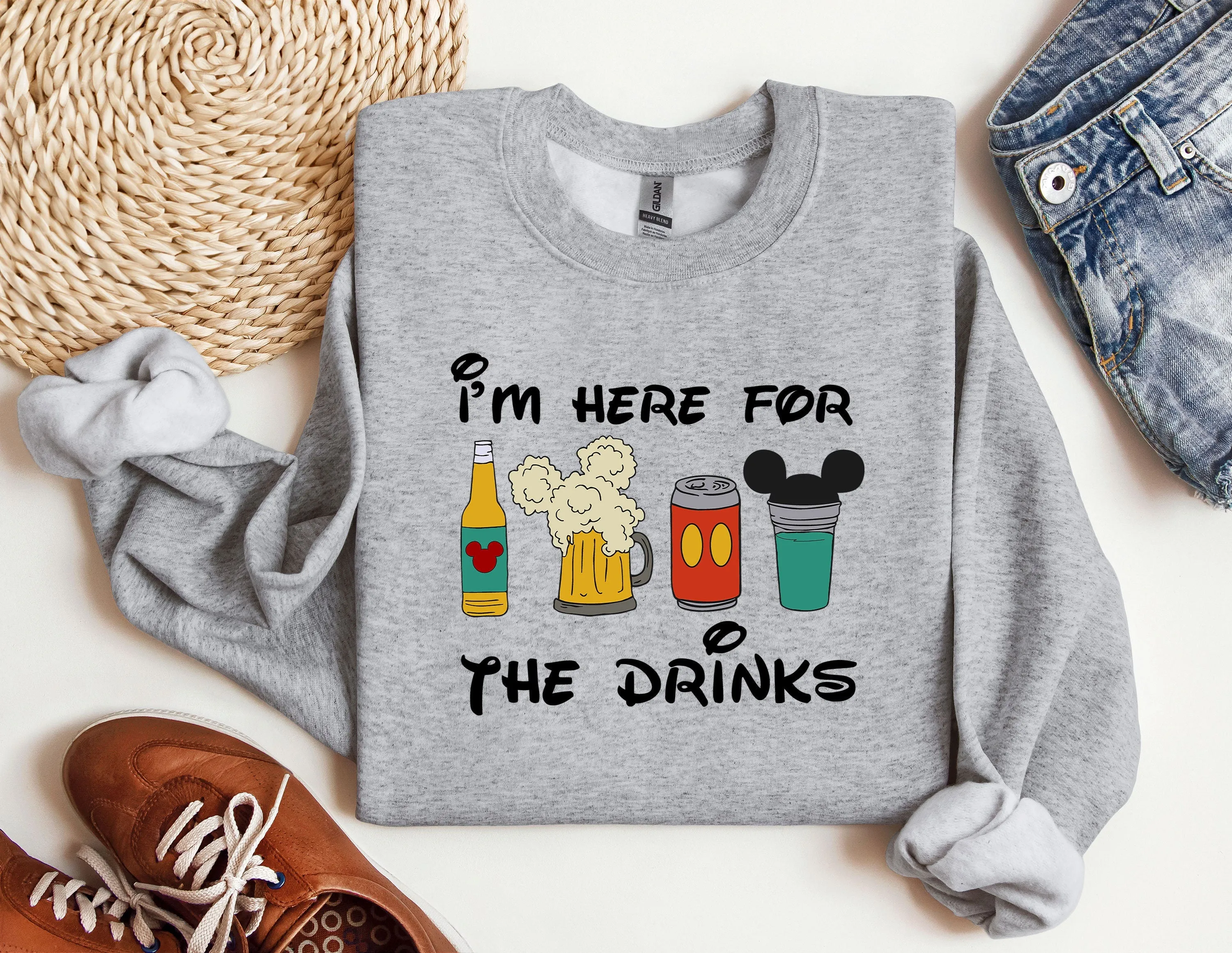I'm Here For The Drinks Sweatshirt, Disney Tour Crewneck, Disney Family Matching Sweater, Disneyland Sweatshirt, Disneyworld Trip Hoodie