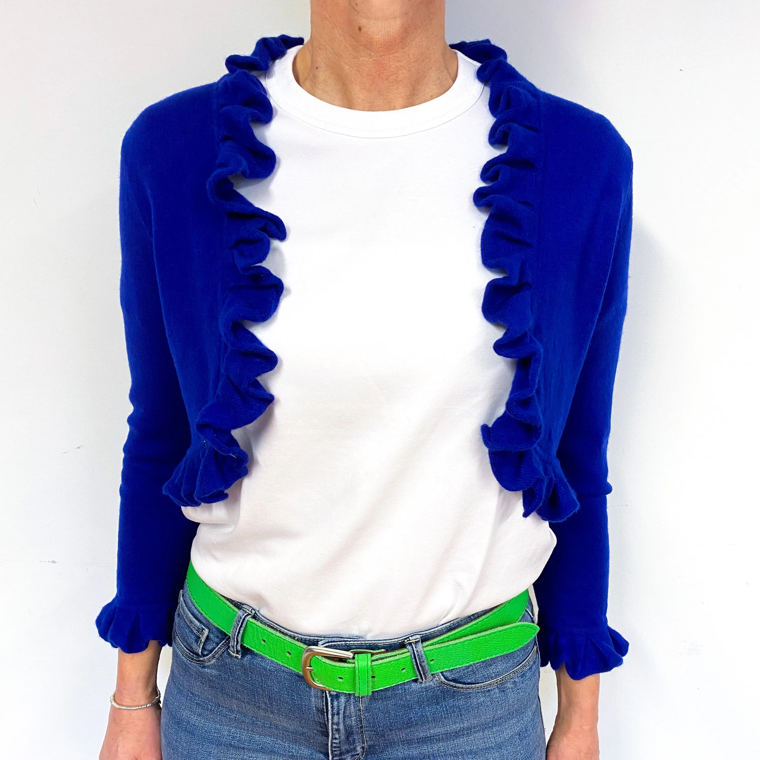 Indigo Blue Cashmere Frill Edge Bolero Cardigan Medium