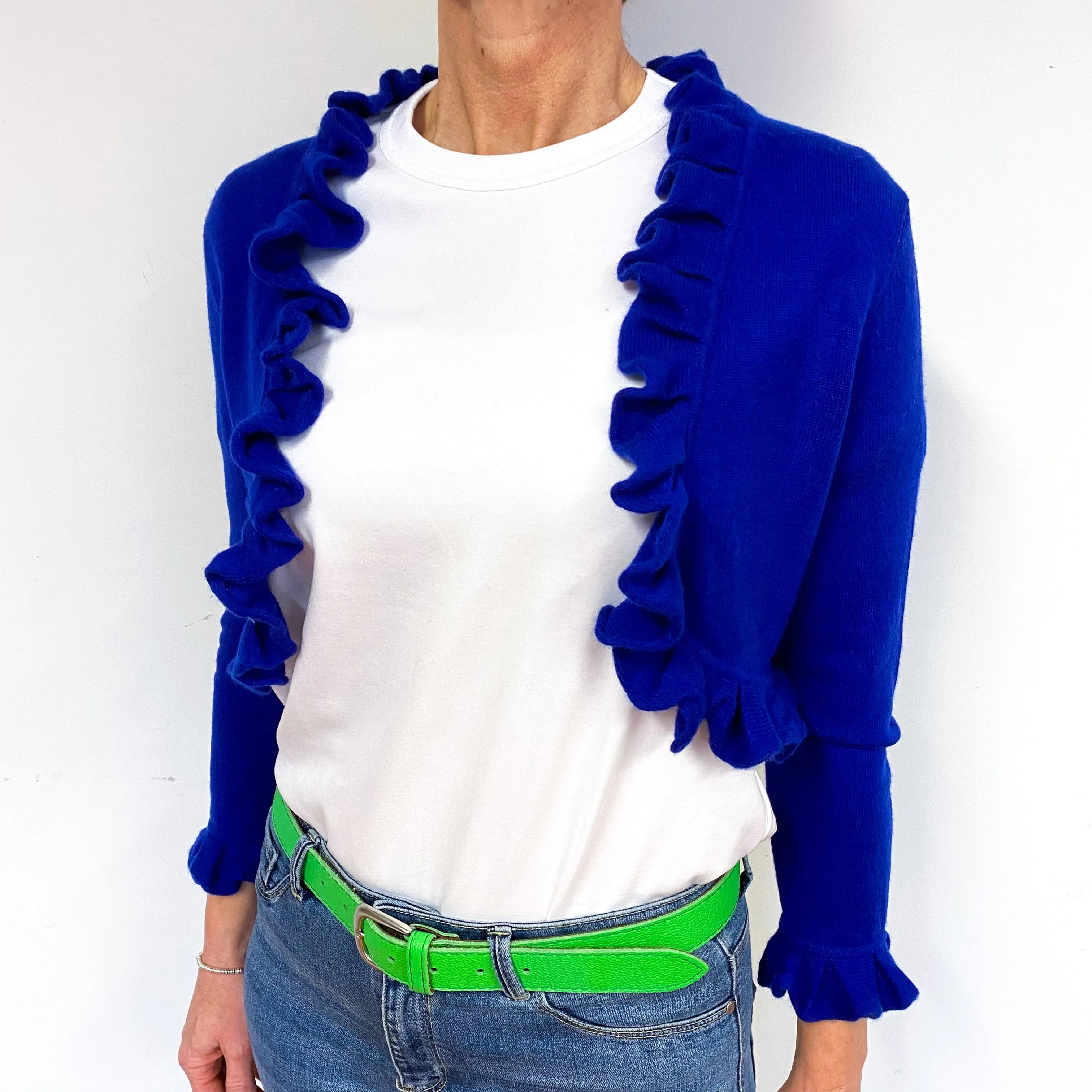 Indigo Blue Cashmere Frill Edge Bolero Cardigan Medium
