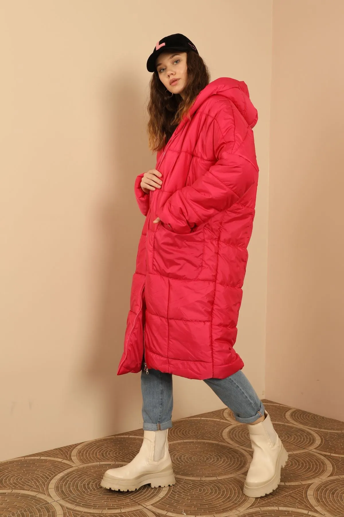 KKT  Long Sleeve Oversize Women Coat-Fuchia - Marratxi