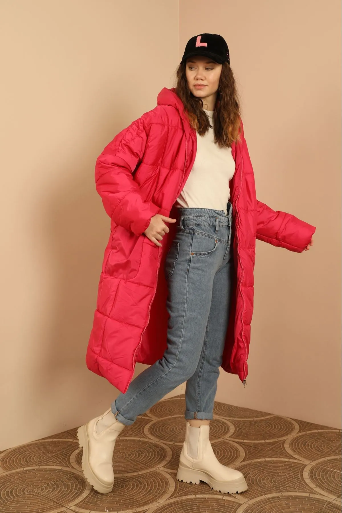 KKT  Long Sleeve Oversize Women Coat-Fuchia - Marratxi