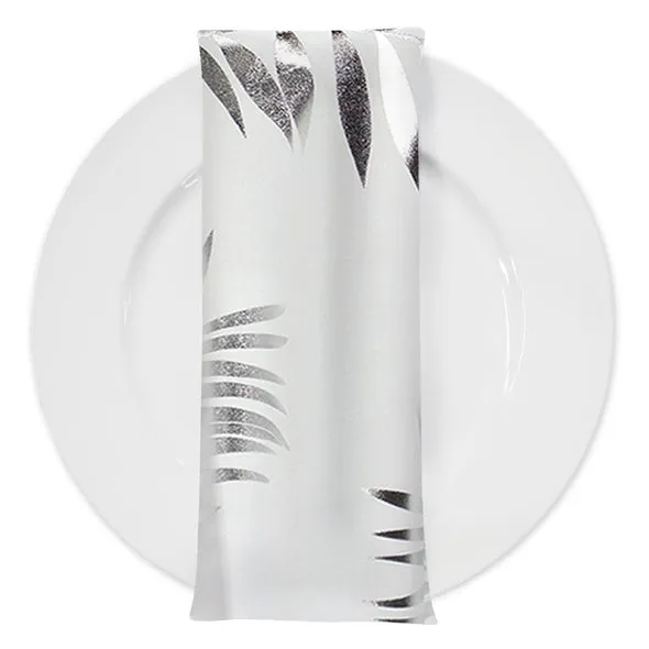 Leaf (Metallic Print) Table Napkin White and Silver