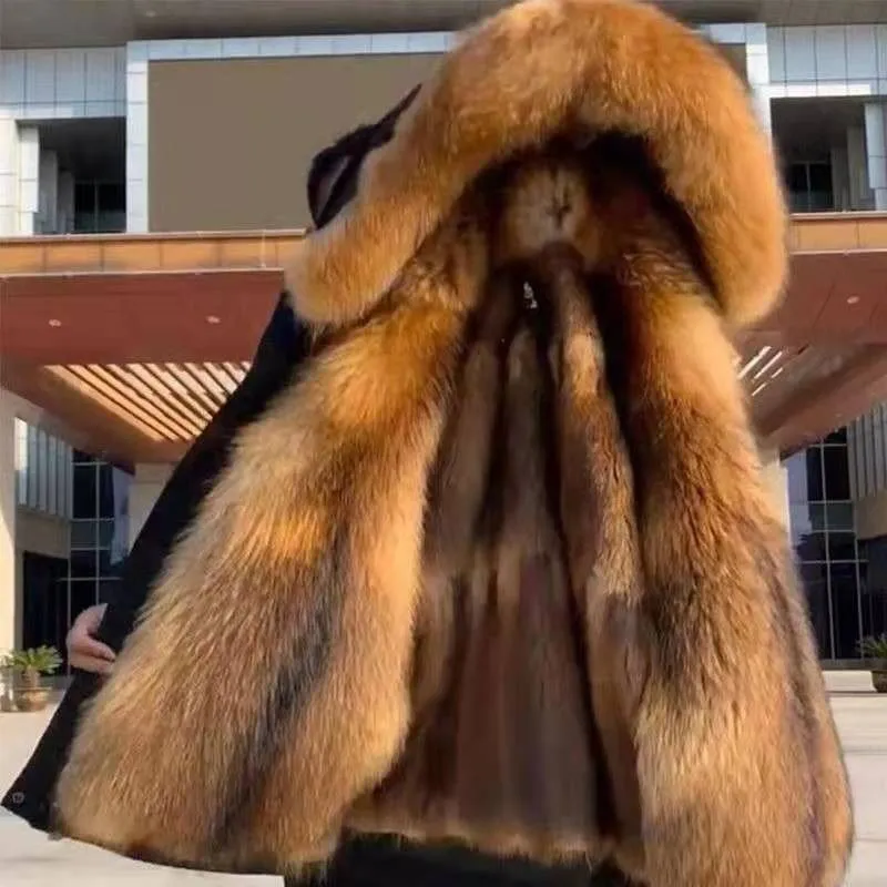 Men's Long Faux Fur Winter Coat