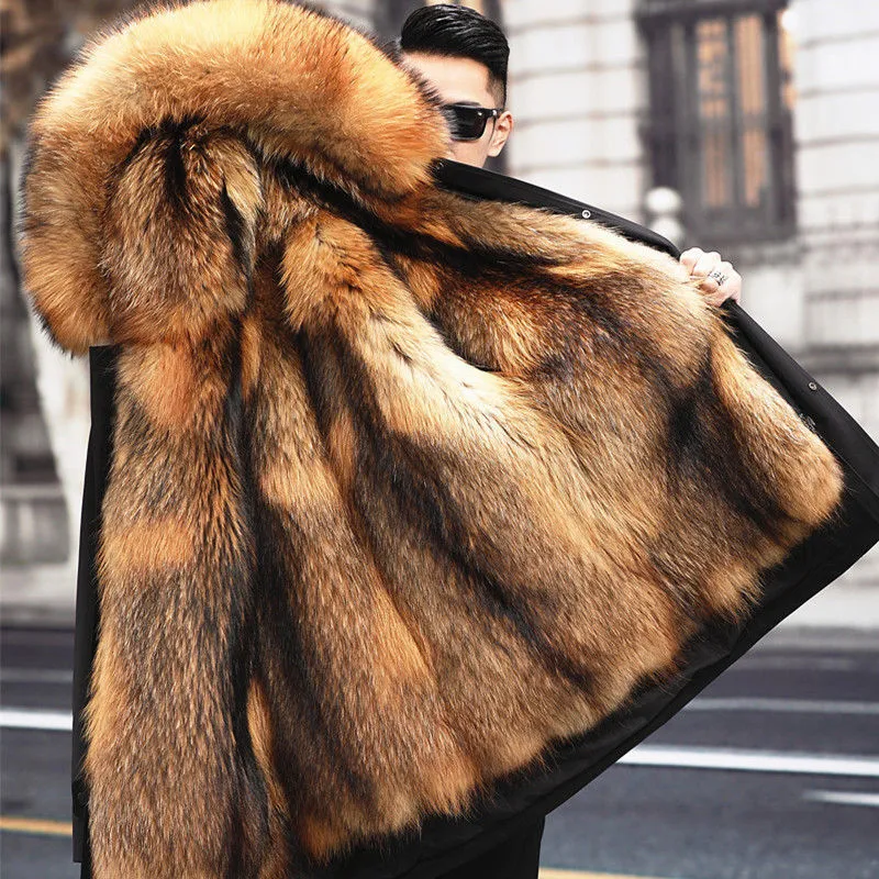 Men's Long Faux Fur Winter Coat