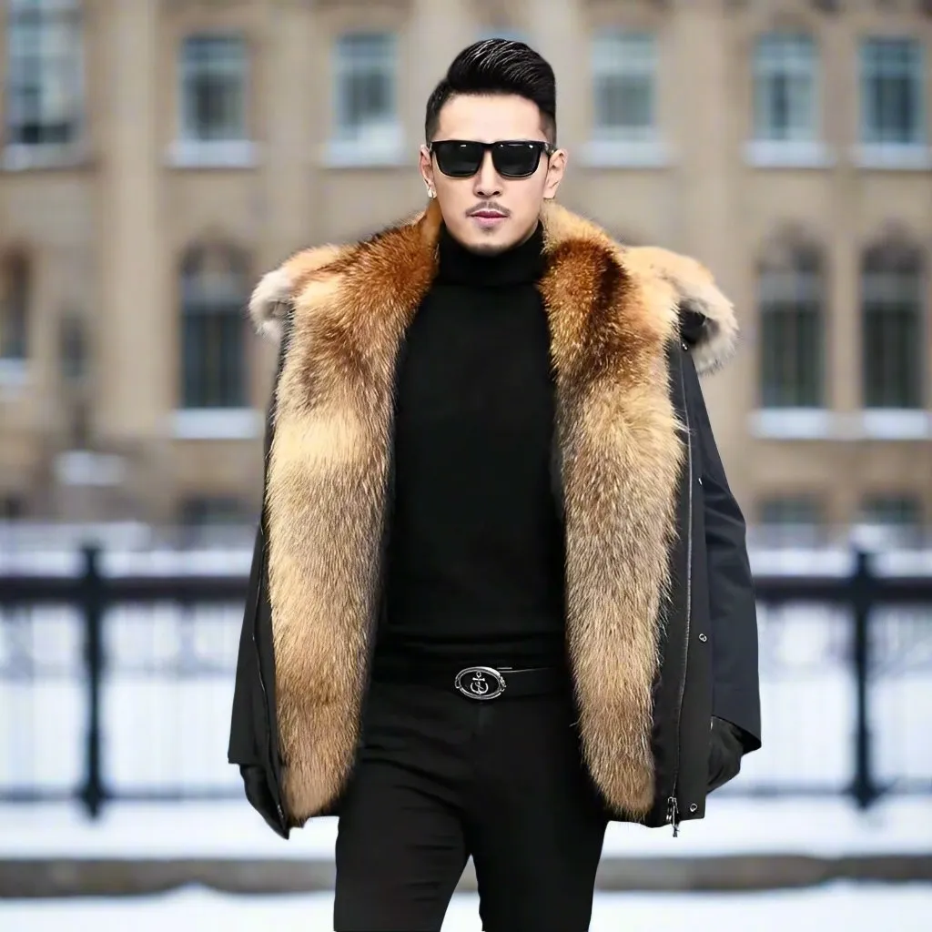 Men's Long Faux Fur Winter Coat