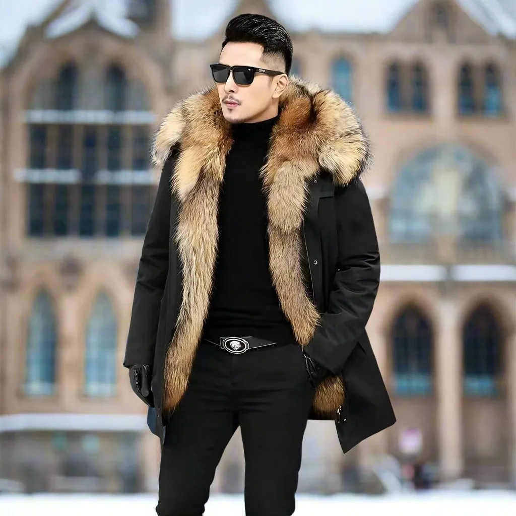 Men's Long Faux Fur Winter Coat